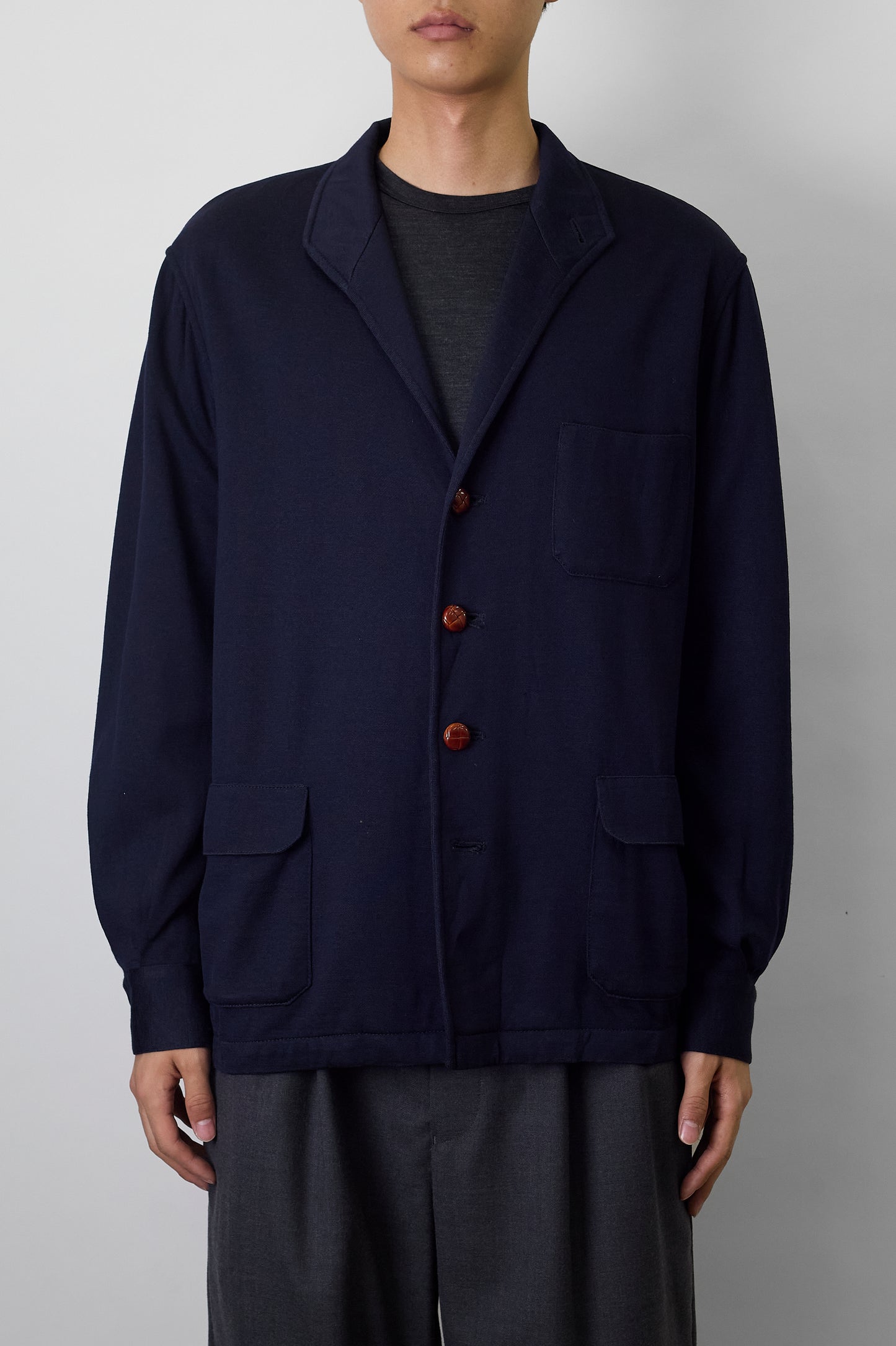 VINTAGE NAVY CASHMERE TAILORED JACKET MADE IN FRANCE