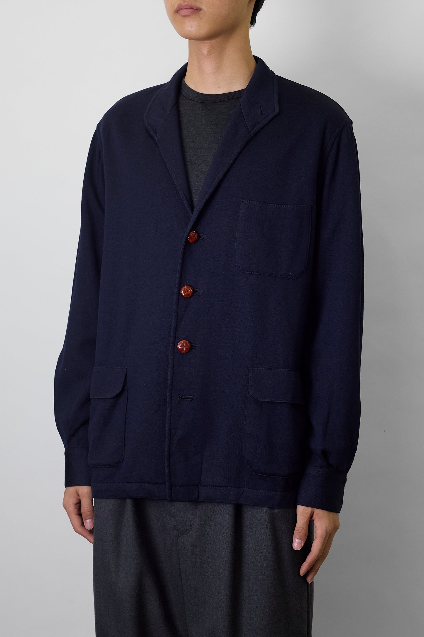 VINTAGE NAVY CASHMERE TAILORED JACKET MADE IN FRANCE