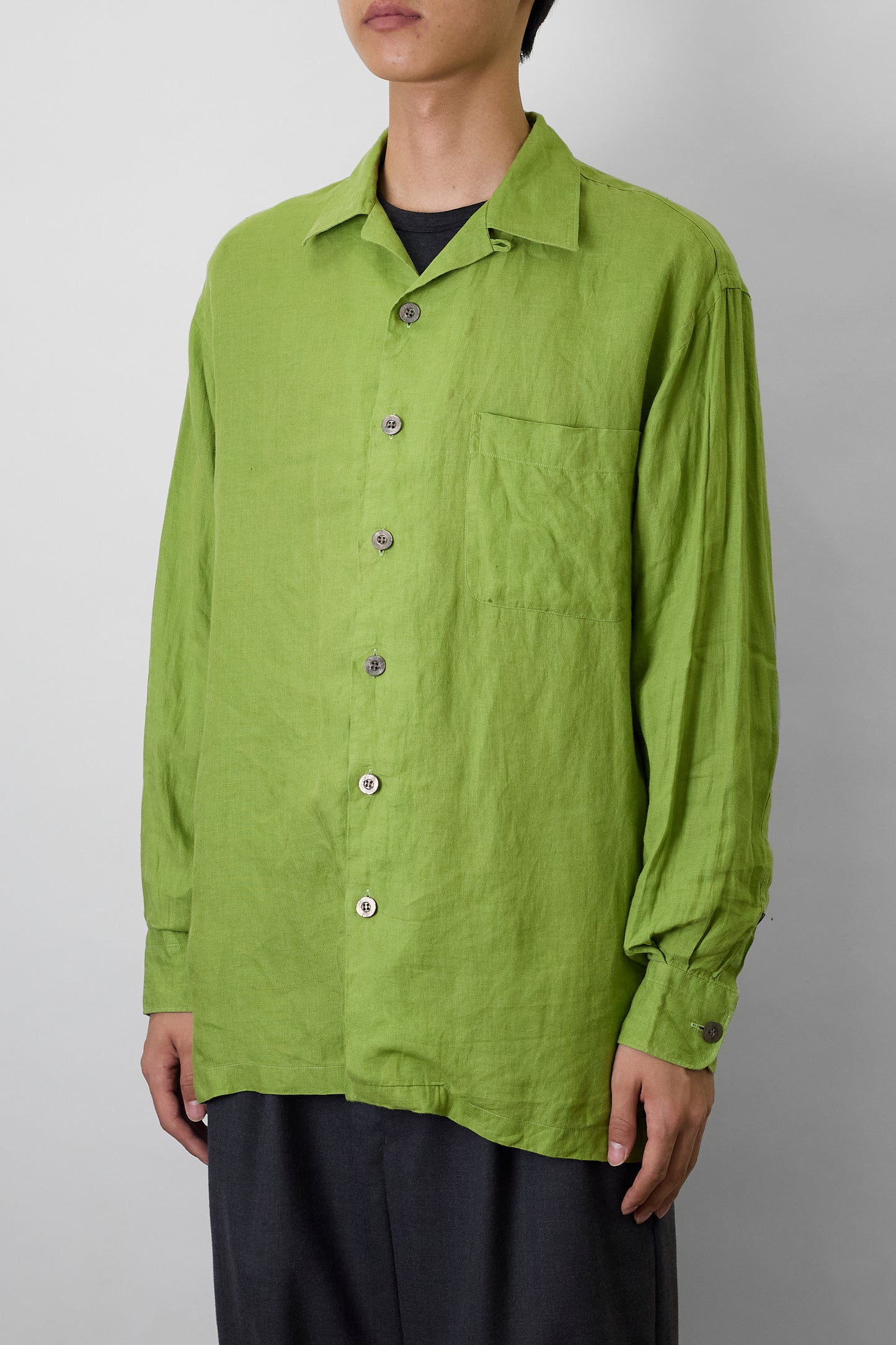 KENZO HOMME GREEN LINEN SHIRT MADE IN MOROCCO