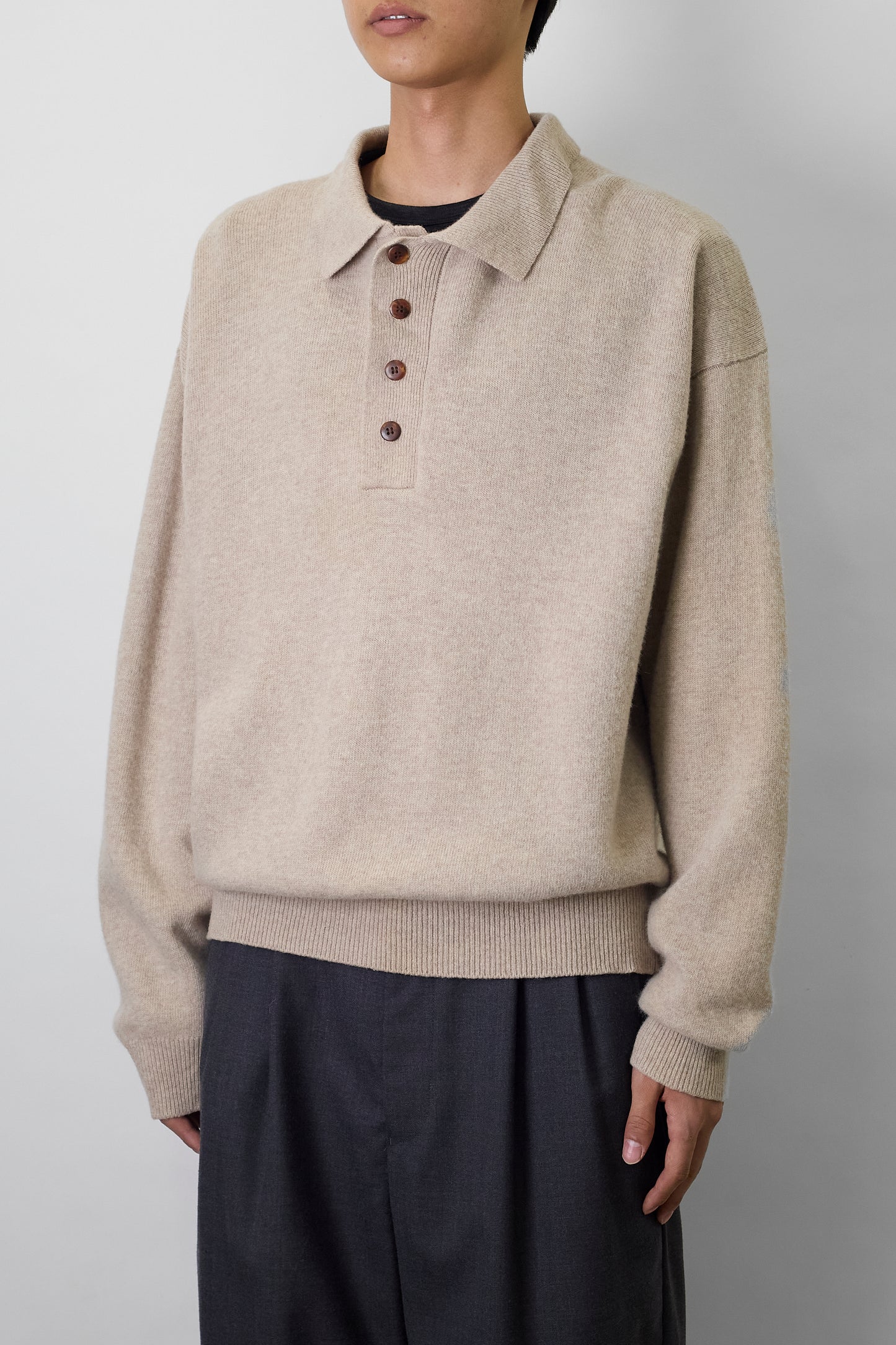 VINTAGE BEIGE CASHMERE KNIT POLO SHIRT
