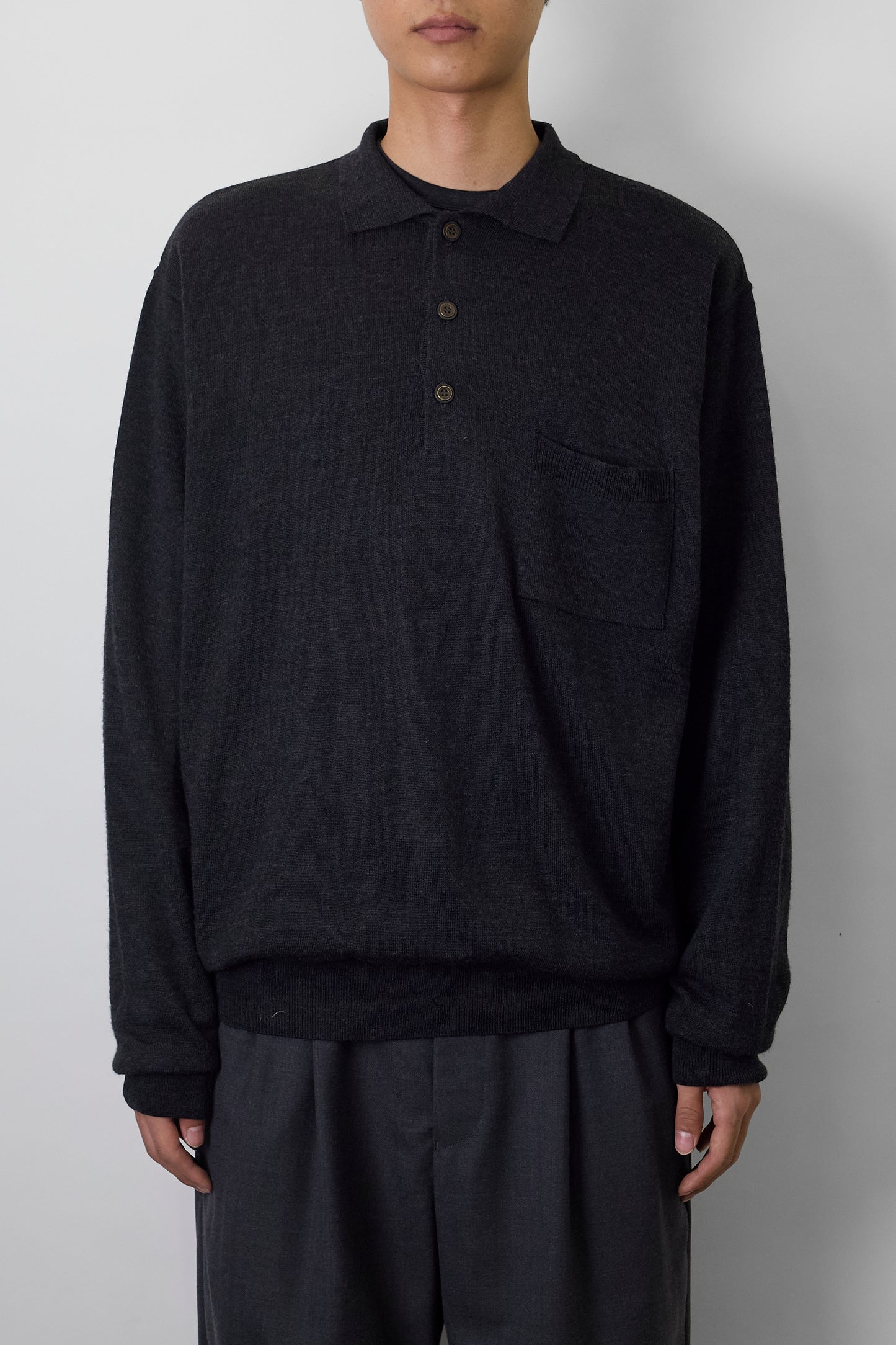VINTAGE GRAY WOOL KINT POLO SHIRT