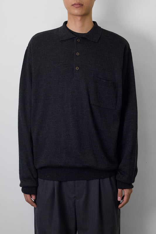 VINTAGE GRAY WOOL KINT POLO SHIRT