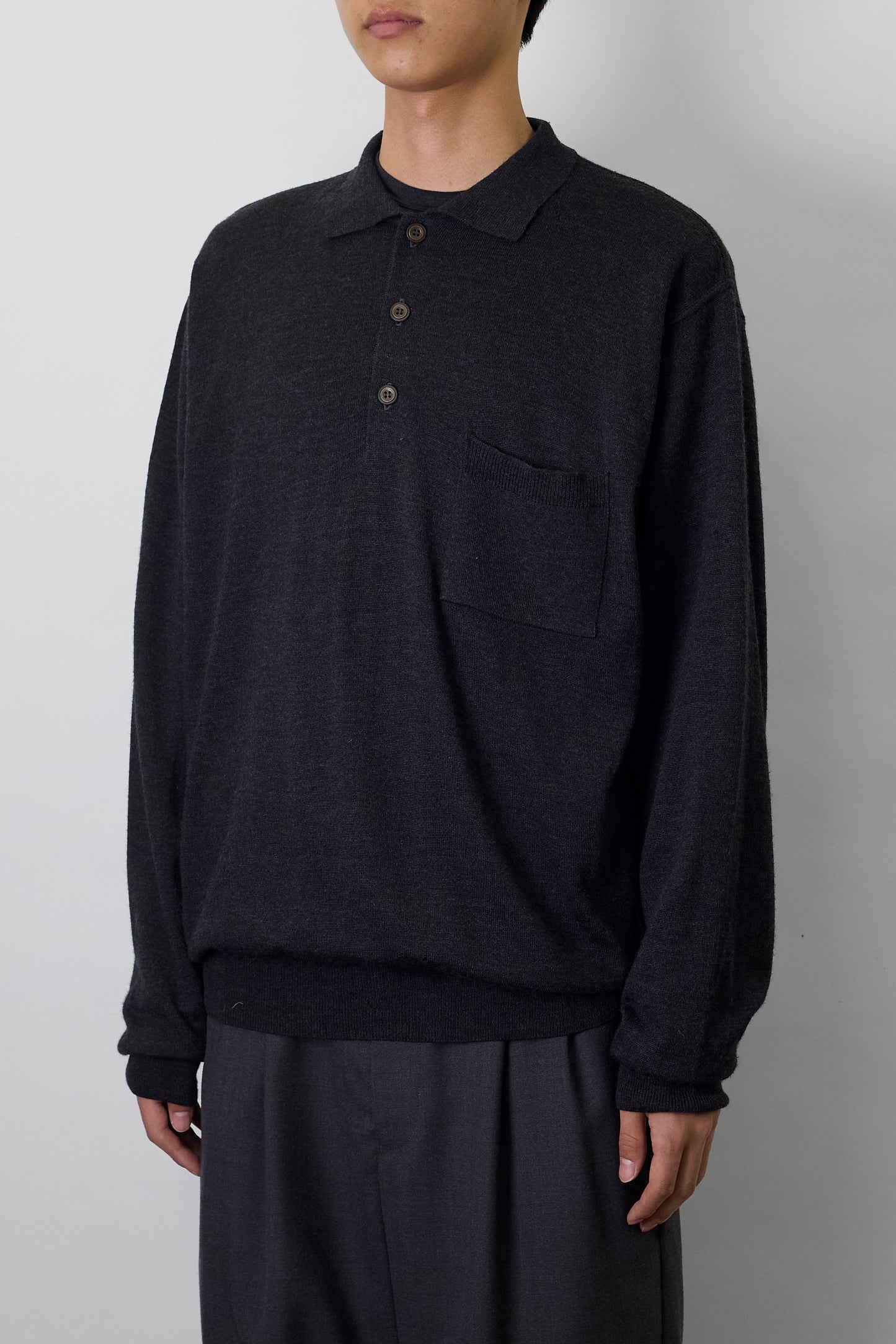 VINTAGE GRAY WOOL KINT POLO SHIRT