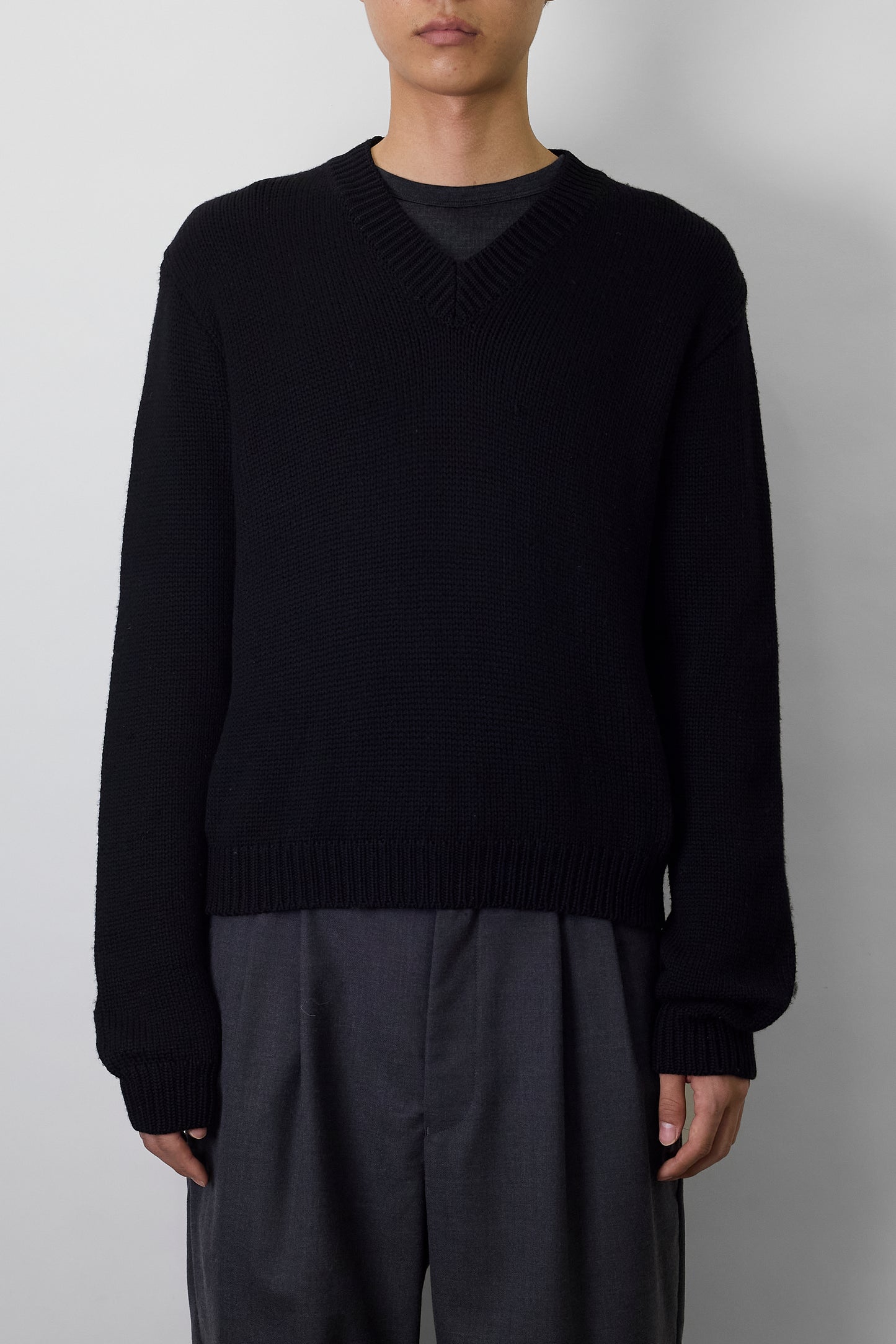 AGNES B. HOMME BLACK WOOL SHORT KNIT MADE IN FRANCE