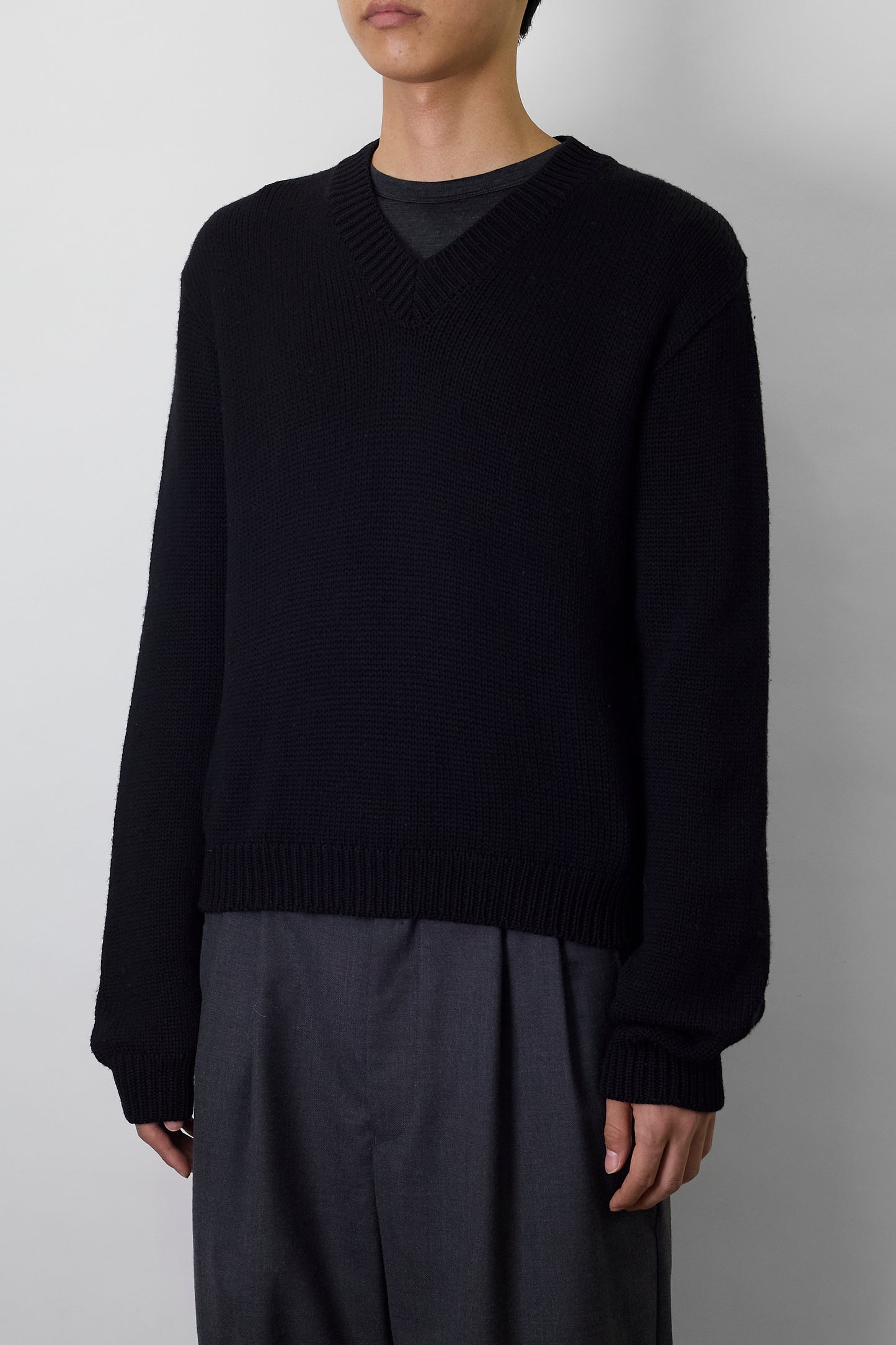 AGNES B. HOMME BLACK WOOL SHORT KNIT MADE IN FRANCE