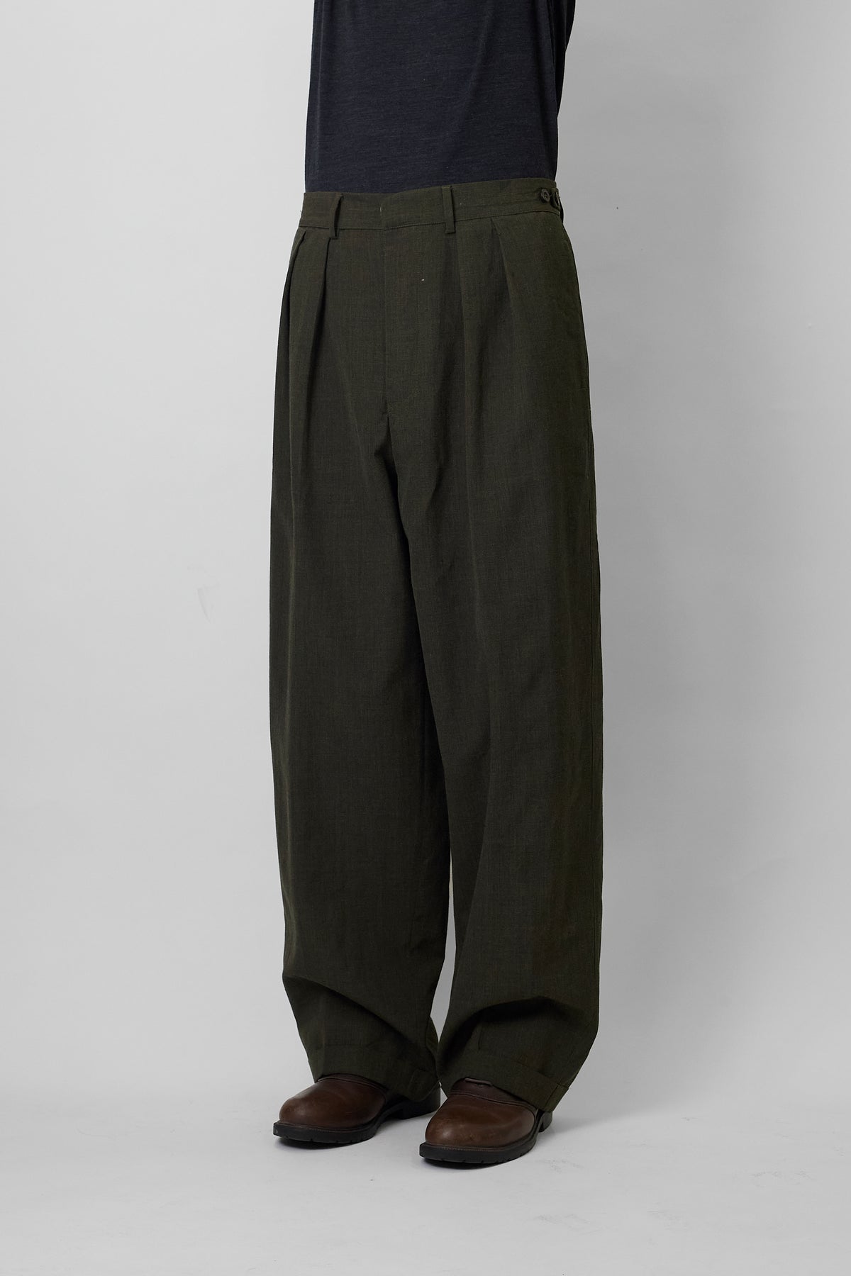 JEAN PAUL GAULTIER HOMME KHAKI WOOL WIDE PANTS MADE IN ITALY