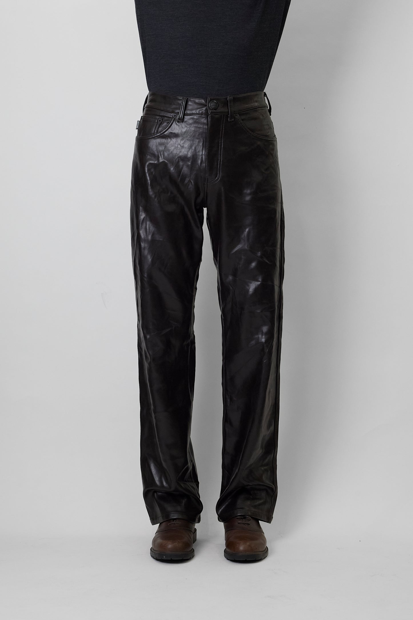 MOSCHINO JEANS BROWN FAKED LEATHER WIDE PANTS MADE IN ITALY