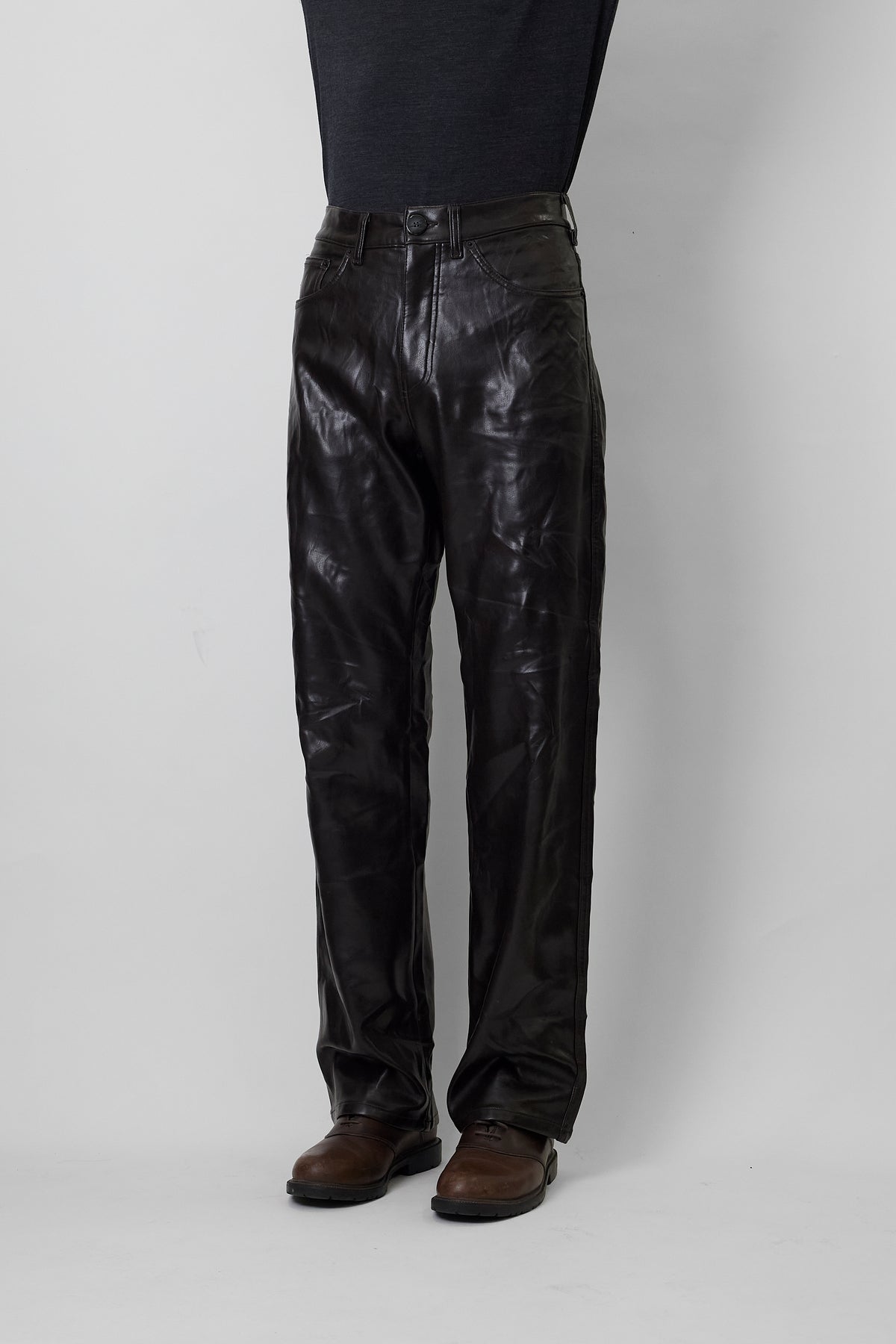 MOSCHINO JEANS BROWN FAKED LEATHER WIDE PANTS MADE IN ITALY
