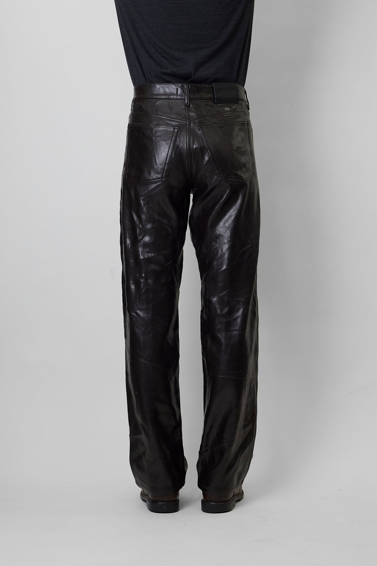 MOSCHINO JEANS BROWN FAKED LEATHER WIDE PANTS MADE IN ITALY