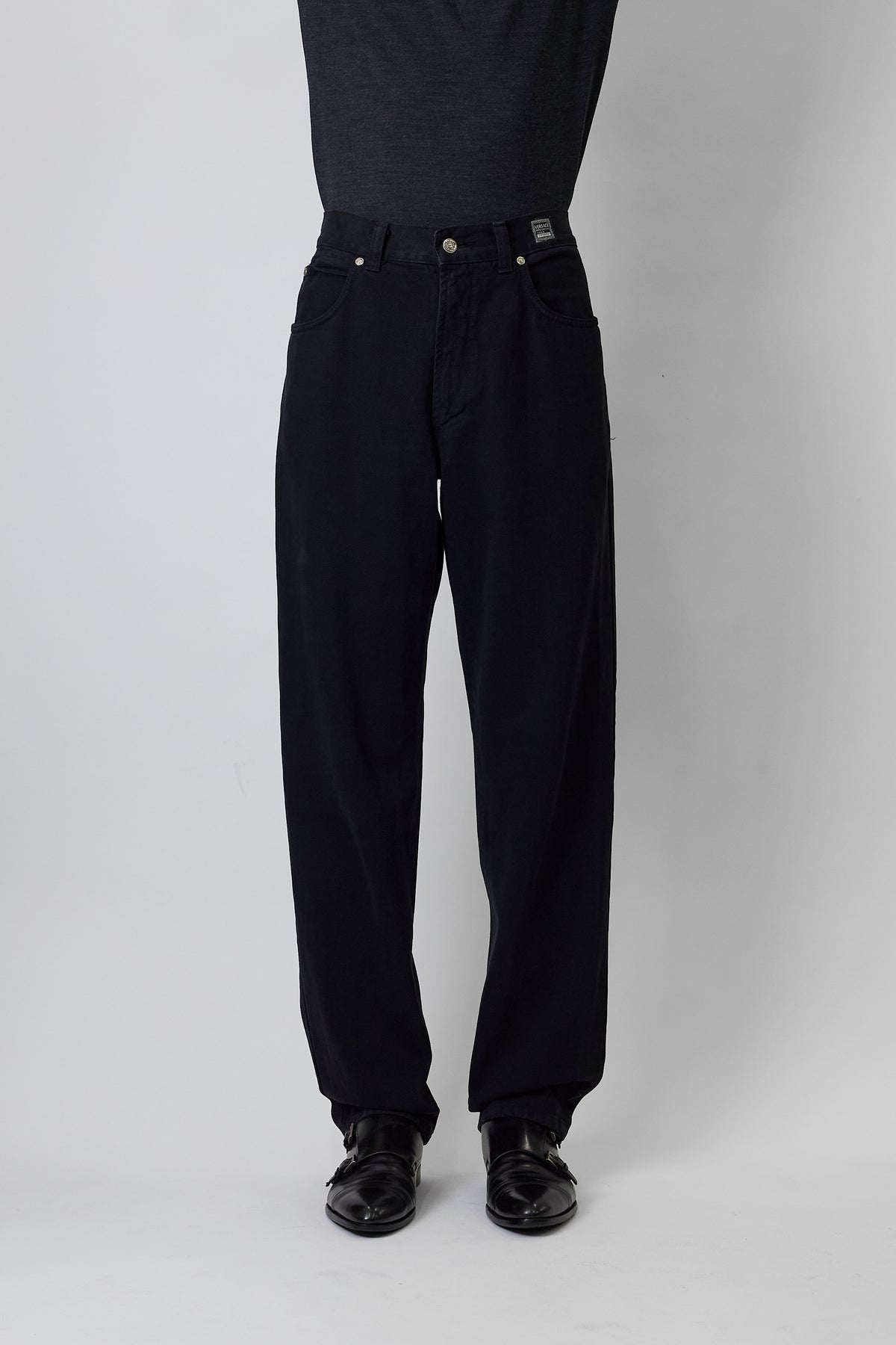 VERSACE JEANS COUTURE BLACK DENIM WIDE PANTS MADE IN ITALY
