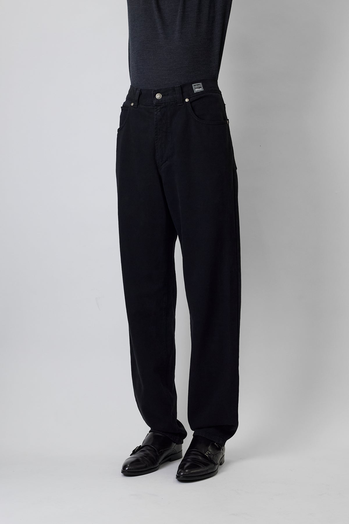VERSACE JEANS COUTURE BLACK DENIM WIDE PANTS MADE IN ITALY