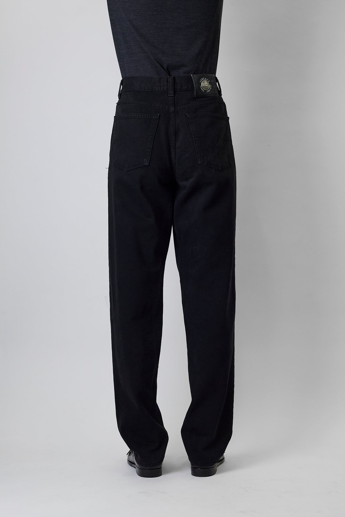 VERSACE JEANS COUTURE BLACK DENIM WIDE PANTS MADE IN ITALY