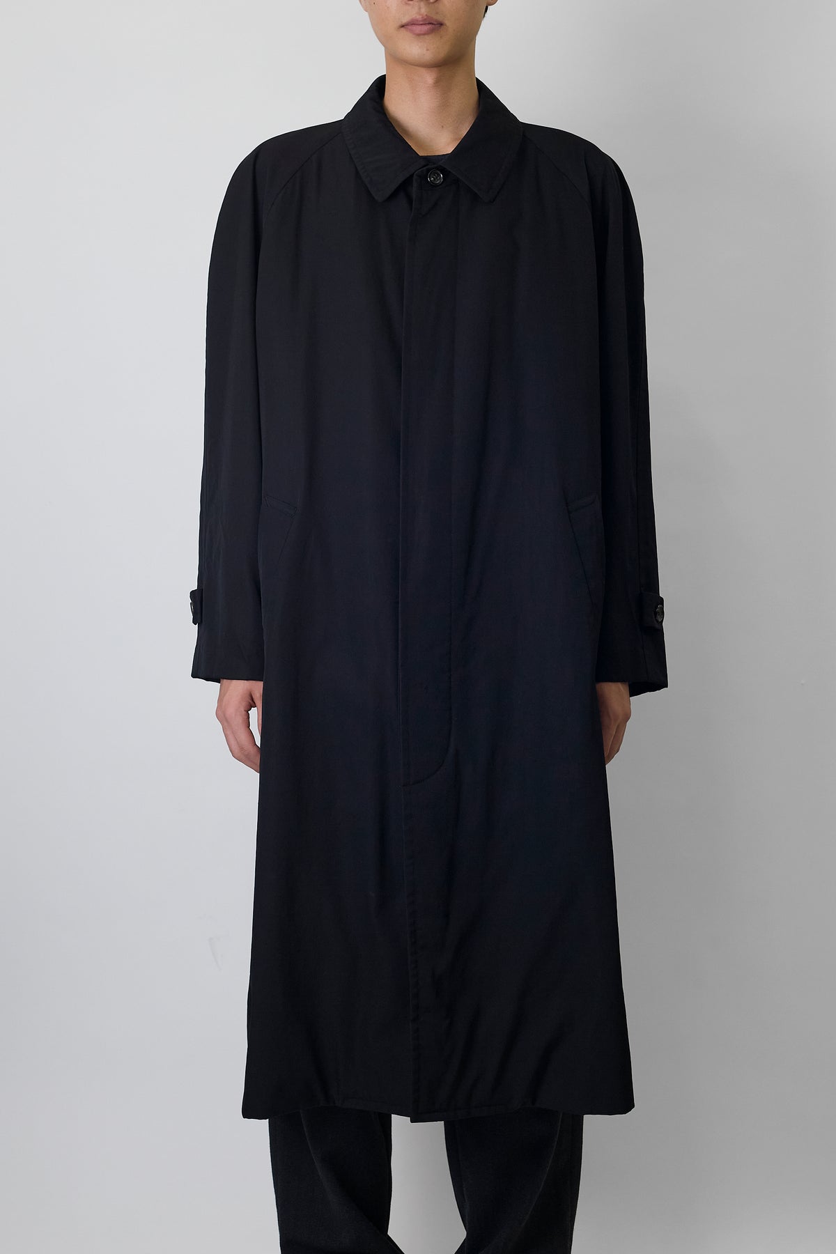 COMME DES GARCONS HOMME BLACK WOOL GABARDINE LONG COAT