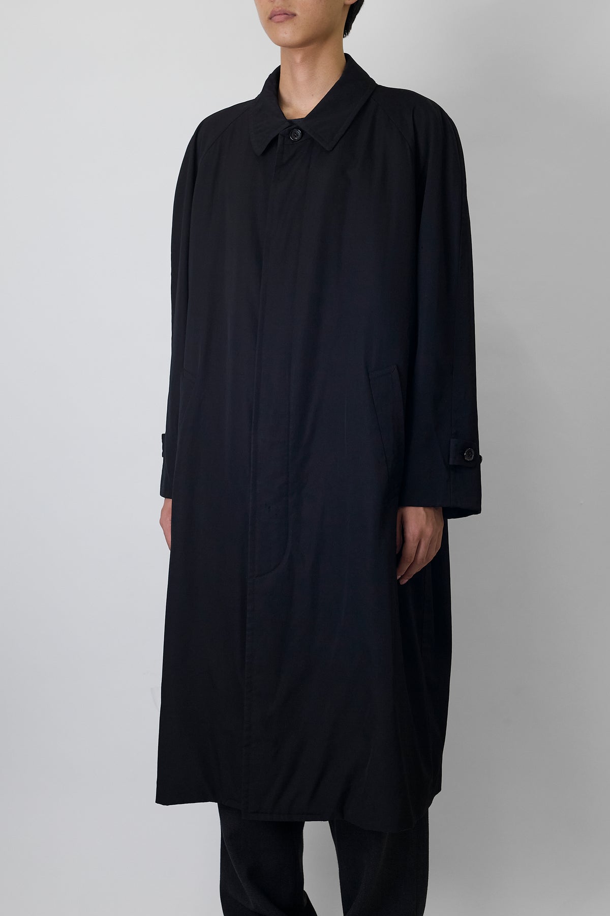 COMME DES GARCONS HOMME BLACK WOOL GABARDINE LONG COAT