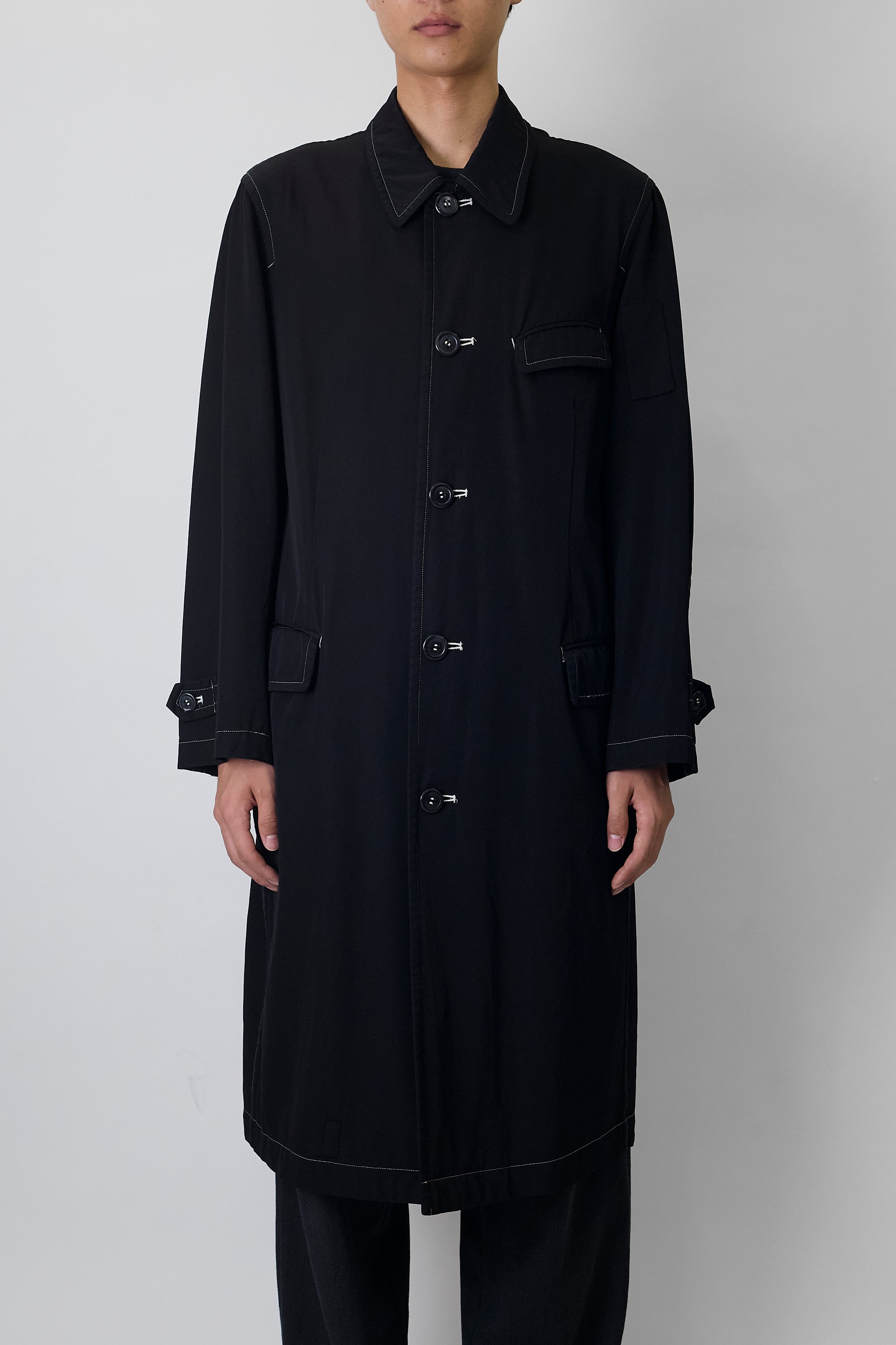 COMME DES GARCONS HOMME HOMME DESIGNED BLACK WOOL LONG COAT