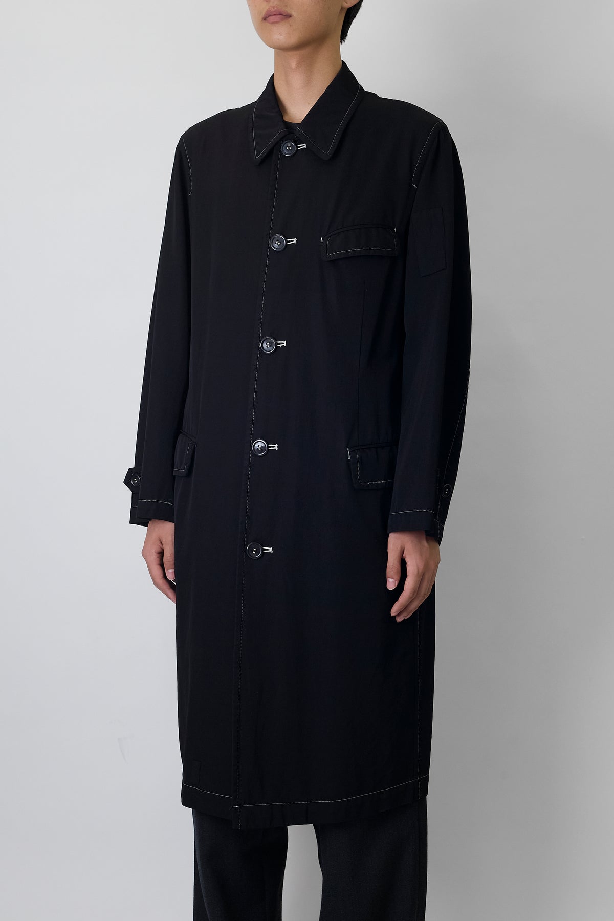COMME DES GARCONS HOMME HOMME DESIGNED BLACK WOOL LONG COAT