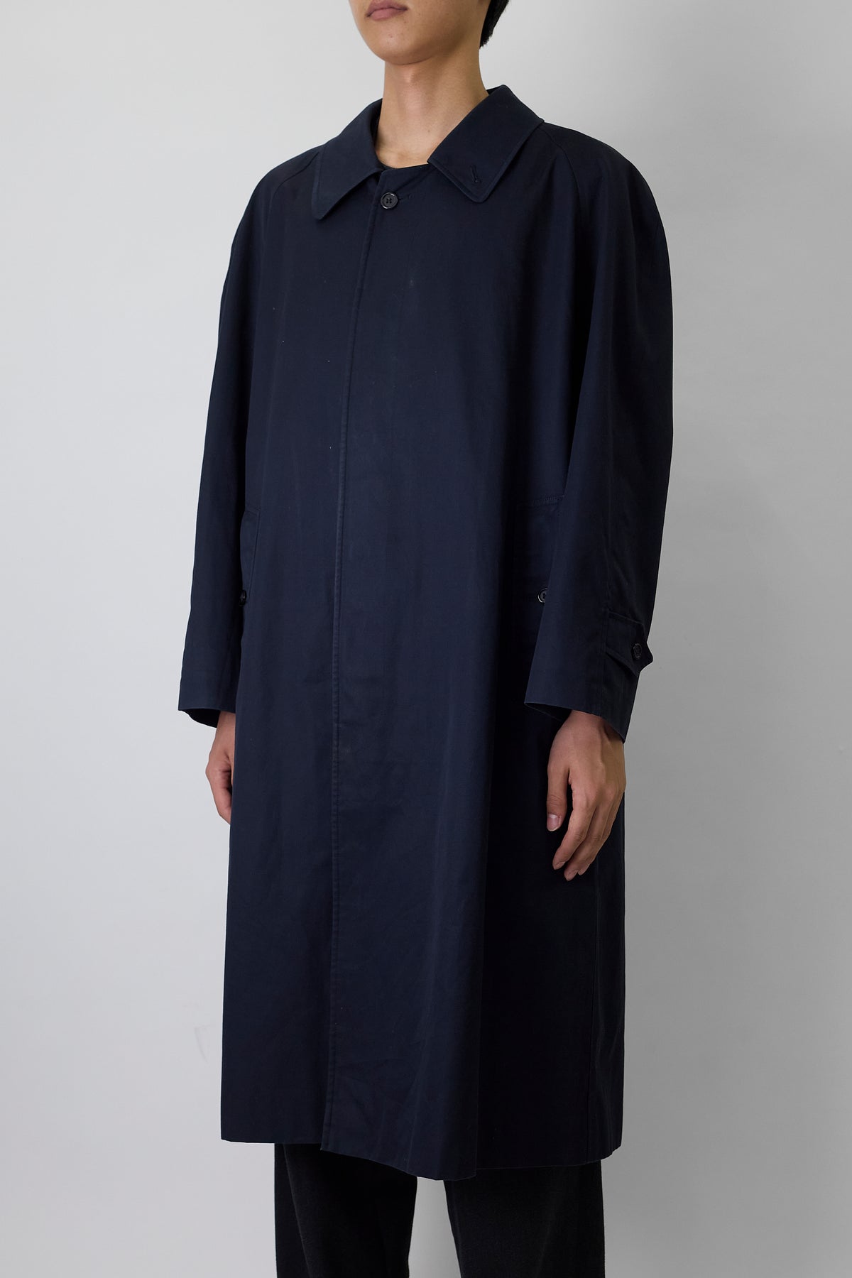 BURBERRYS NAVY COTTON GABARDINE LONG COAT MADE IN ENGLAND