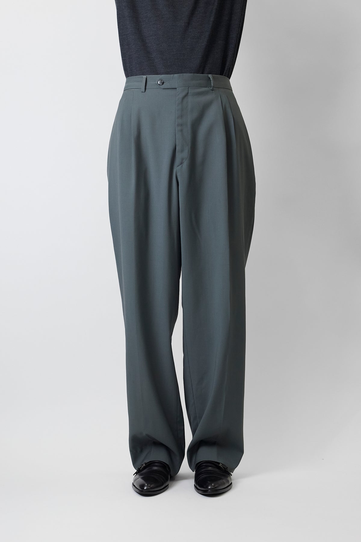 SCOLARI BY LUIGI BOTT KHAKI WOOL WIDE PANTS MADE IN ITALY