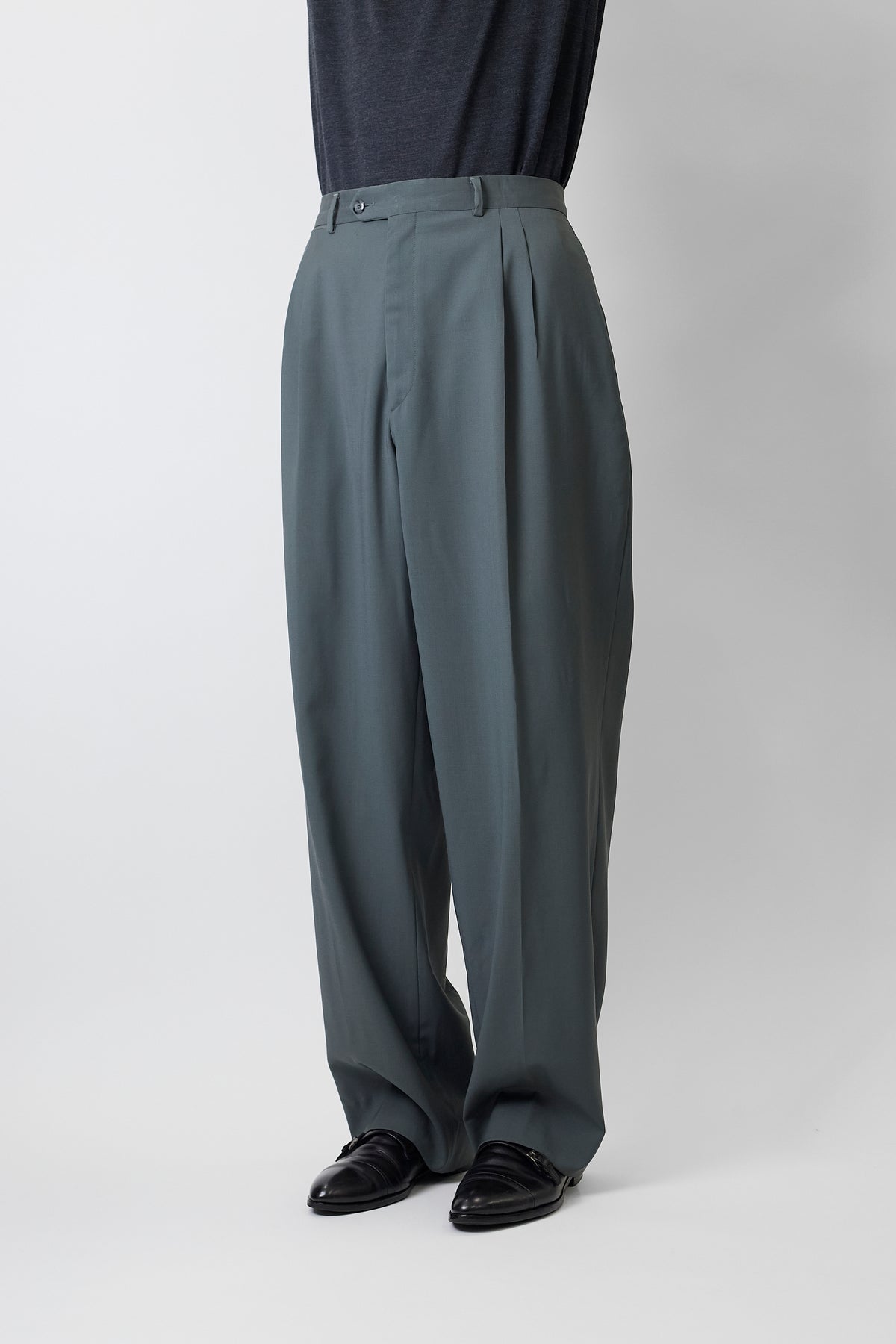 SCOLARI BY LUIGI BOTT KHAKI WOOL WIDE PANTS MADE IN ITALY