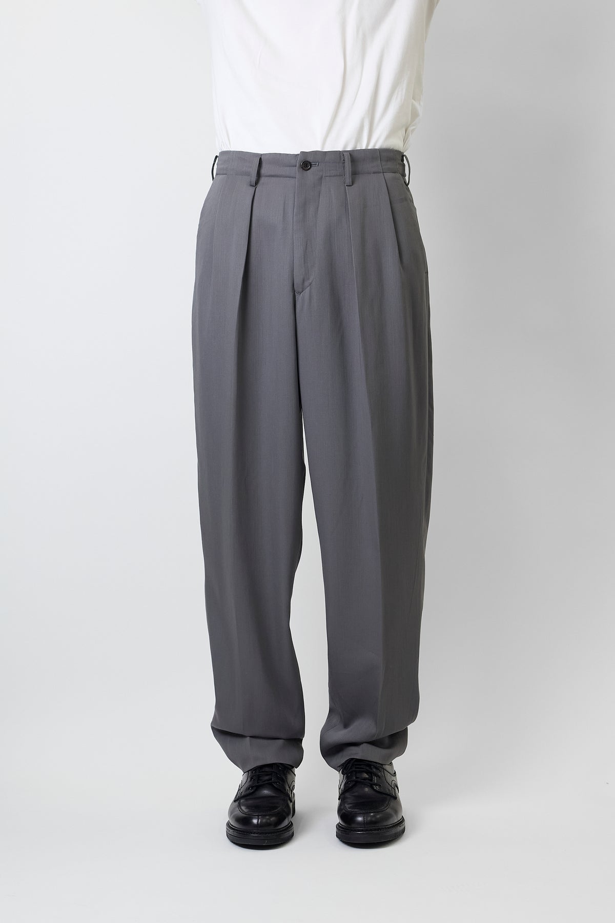 Y'S FOR MEN GRAY WOOL WIDE PANTS