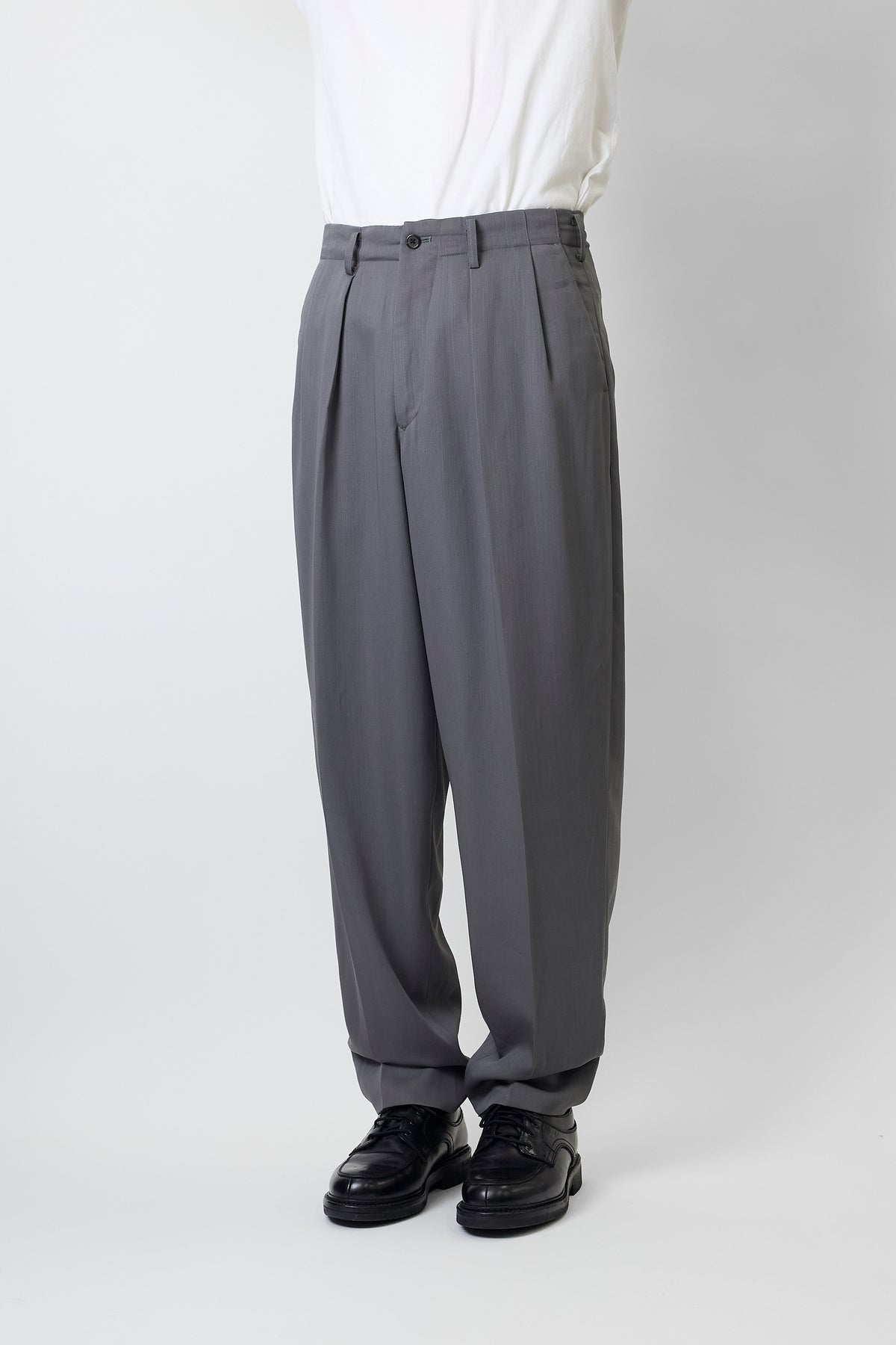 Y'S FOR MEN GRAY WOOL WIDE PANTS