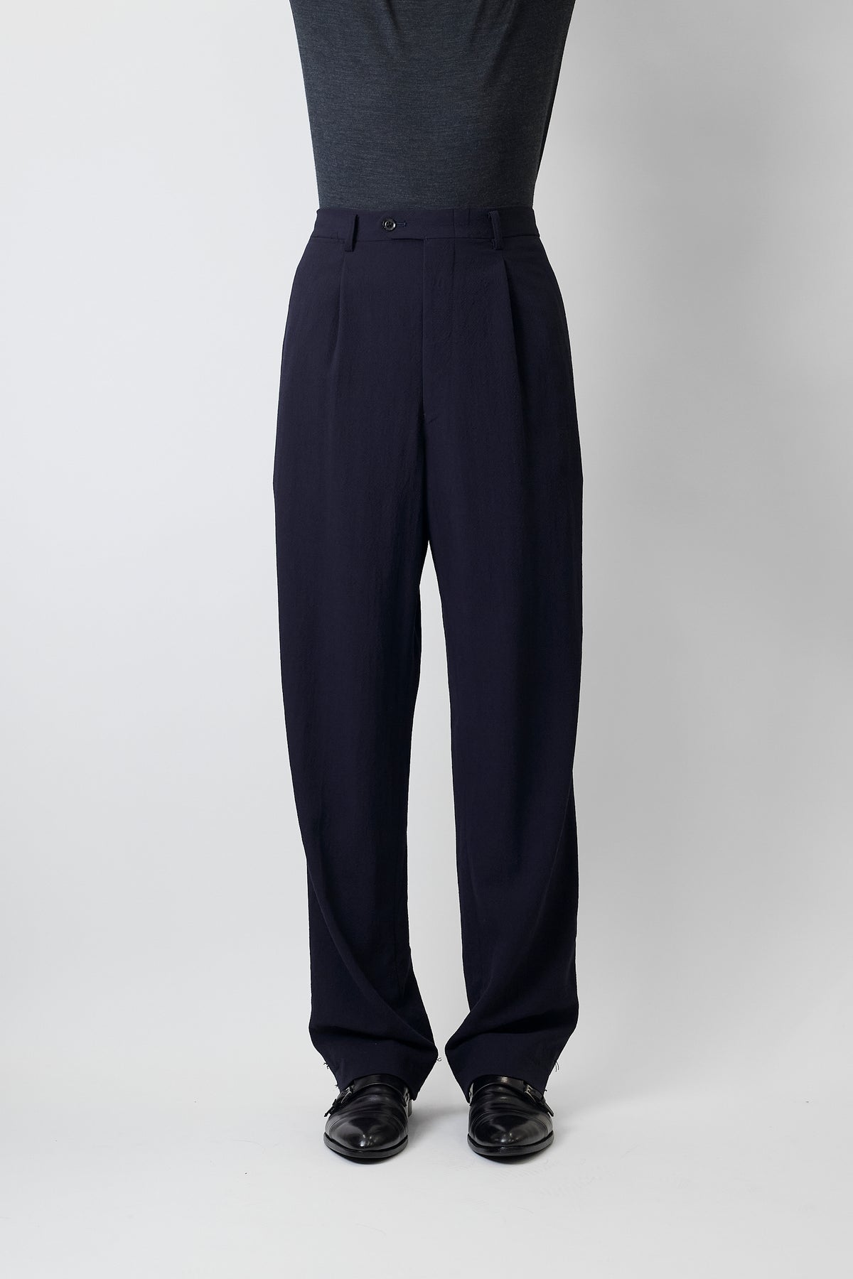 JUN MEN NAVY WOOL WIDE PANTS