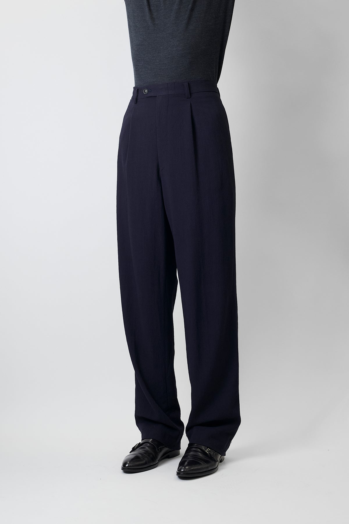 JUN MEN NAVY WOOL WIDE PANTS