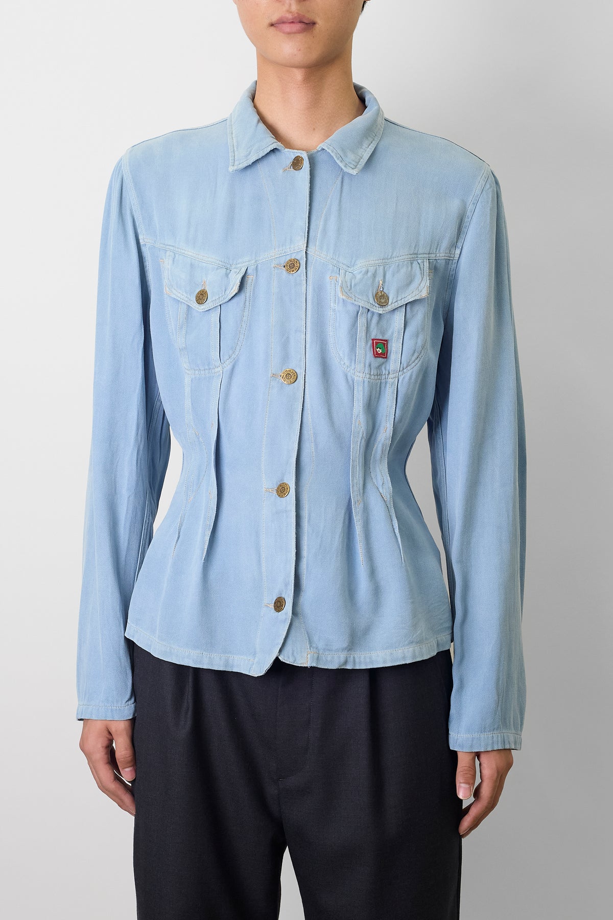 KENZO JEANS DESIGNED SKY BLUE DENIM SHIRT MADE IN FRANCE