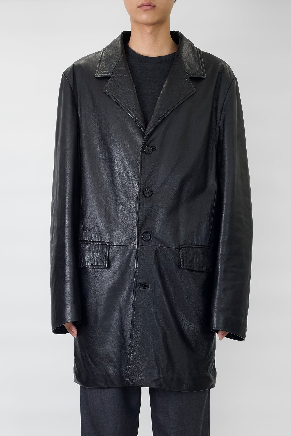 VINTAGE BLACK LEATHER COAT MADE IN ITALY