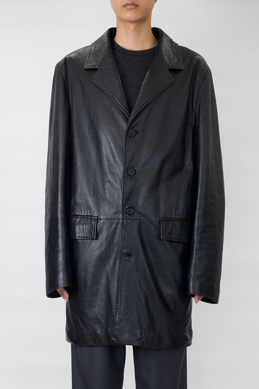 VINTAGE BLACK LEATHER COAT MADE IN ITALY