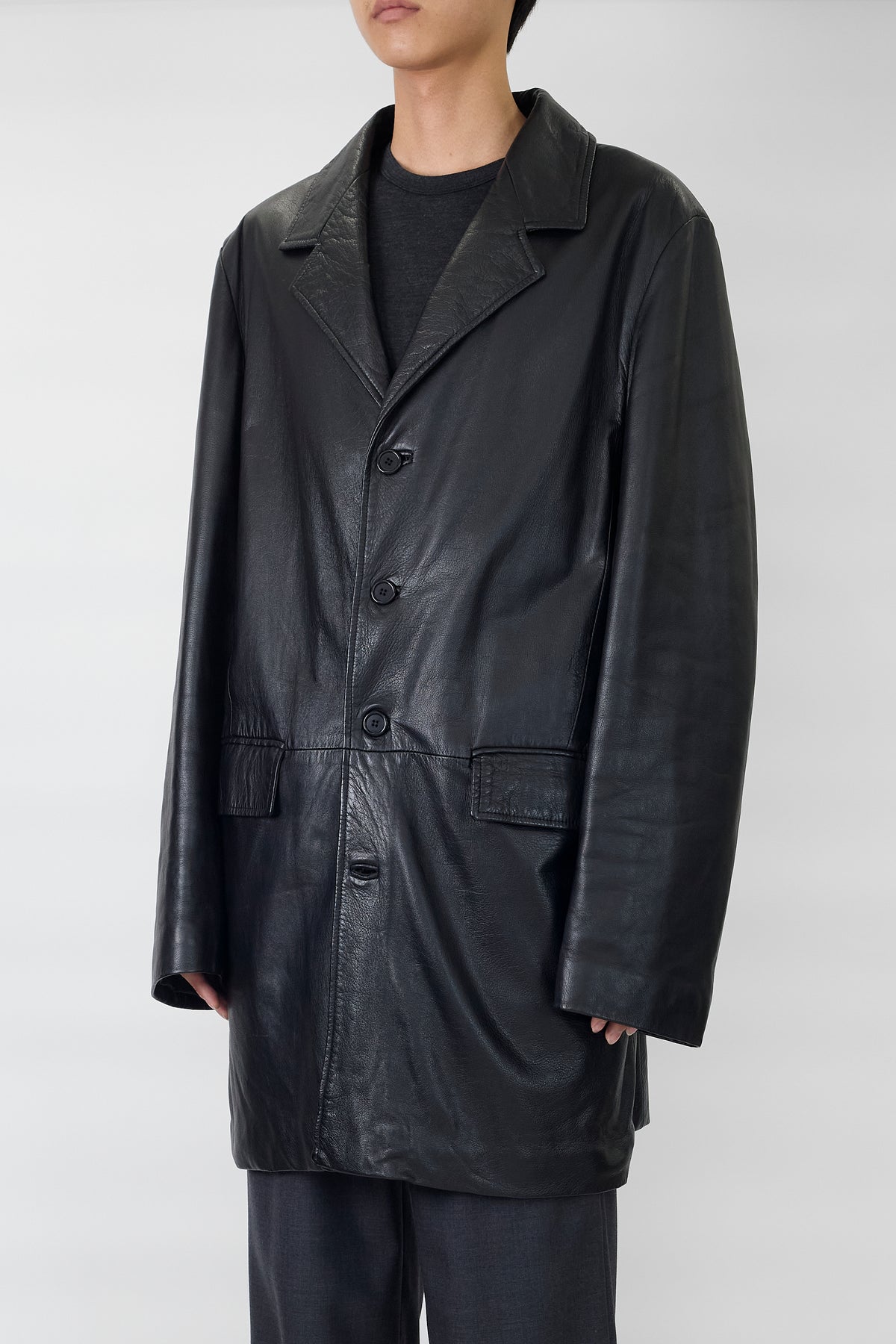 VINTAGE BLACK LEATHER COAT MADE IN ITALY