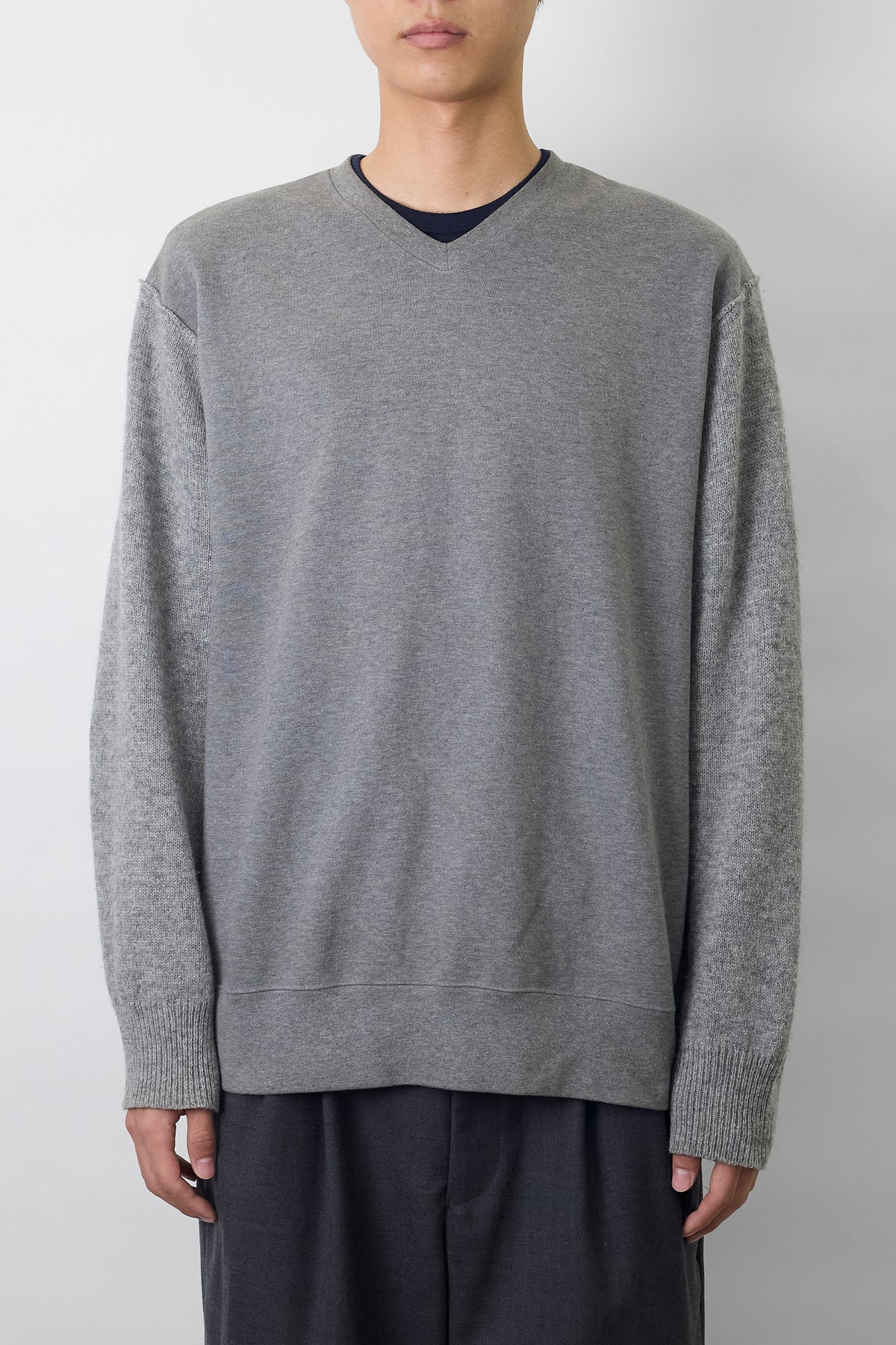 COMME DES GARCONS HOMME DESIGNED GRAY WOOL V NECK KNIT
