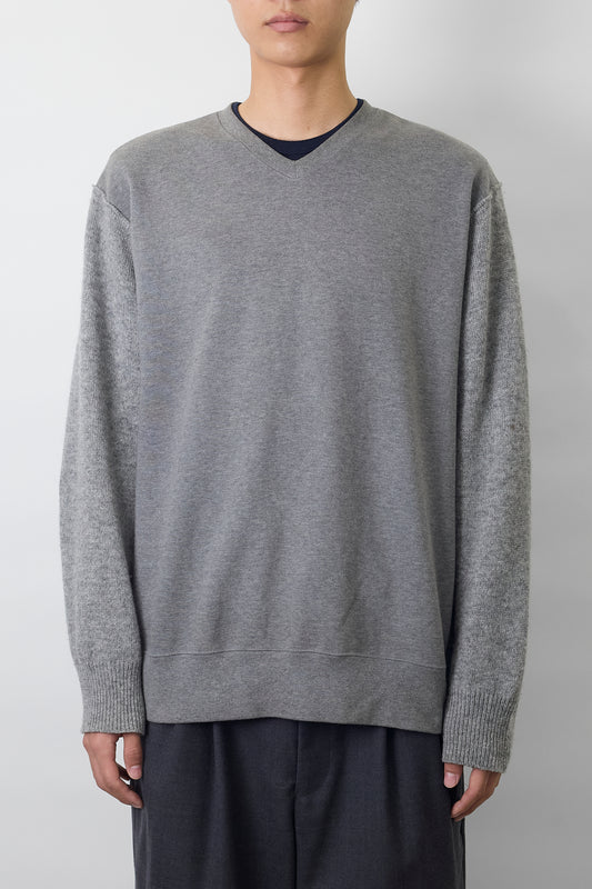 COMME DES GARCONS HOMME DESIGNED GRAY WOOL V NECK KNIT