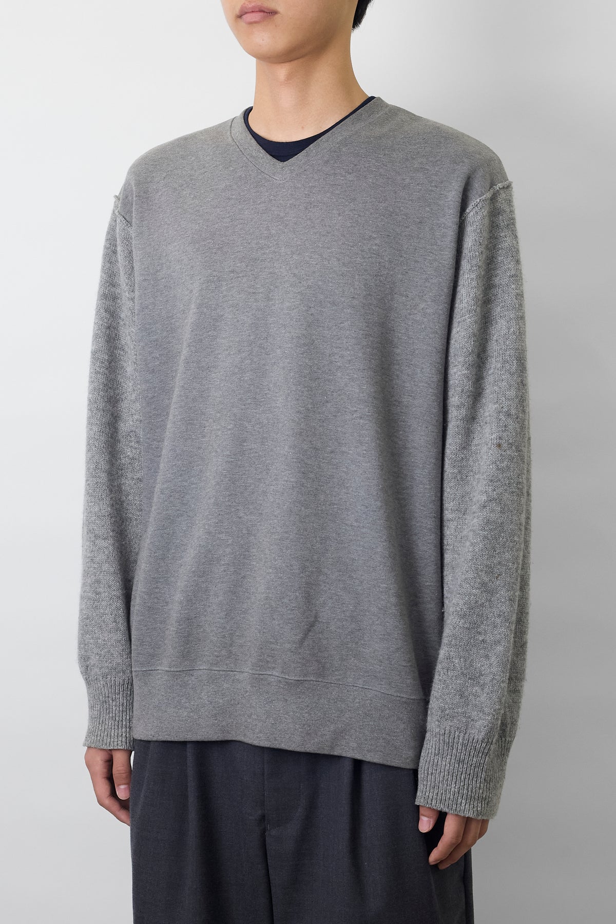 COMME DES GARCONS HOMME DESIGNED GRAY WOOL V NECK KNIT