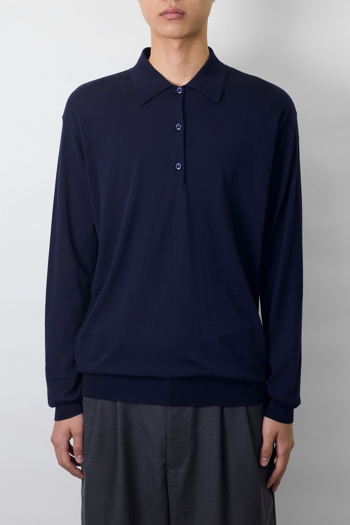 PRADA NAVY WOOL KNIT POLO SHIRT MADE IN ROMANIA