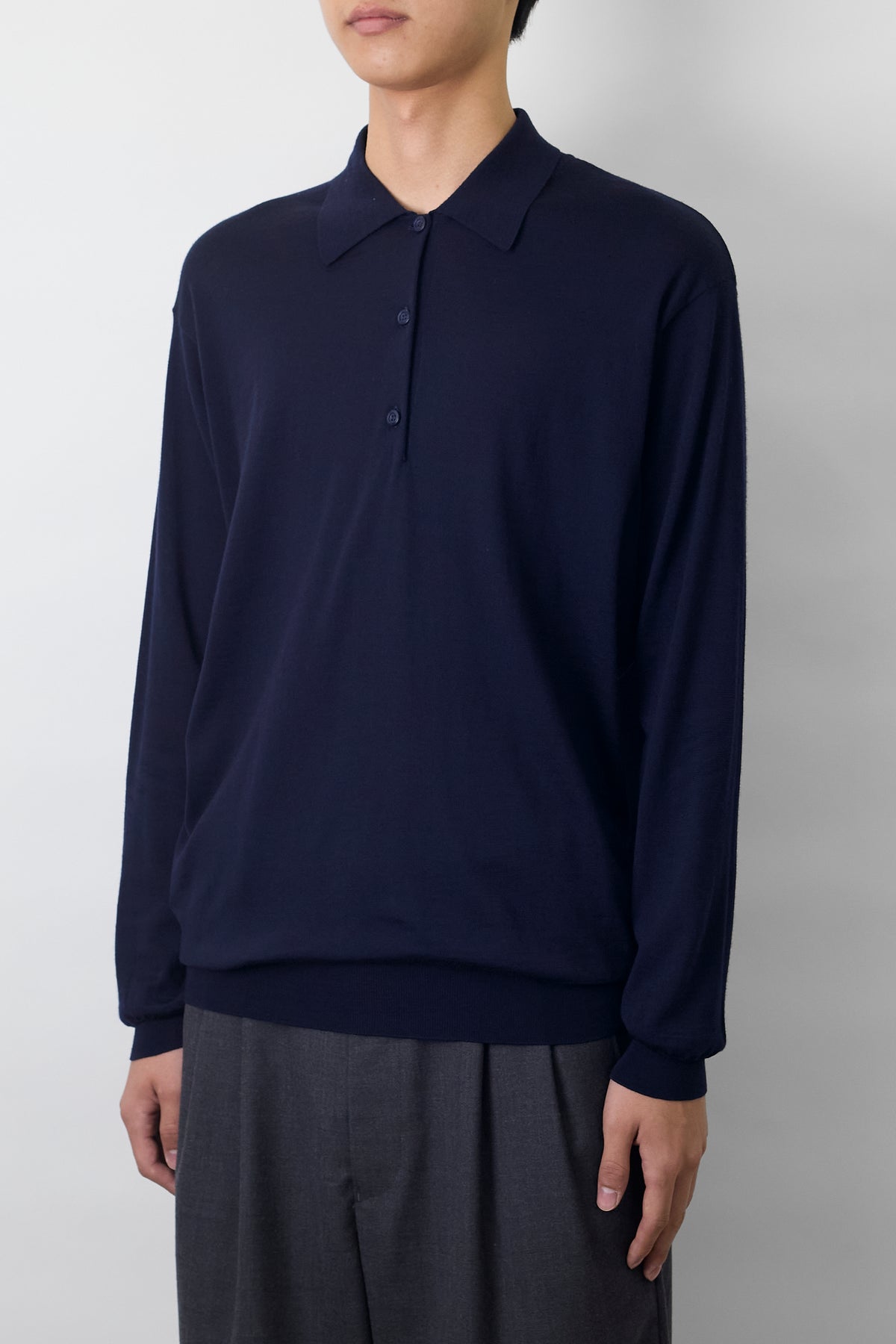 PRADA NAVY WOOL KNIT POLO SHIRT MADE IN ROMANIA