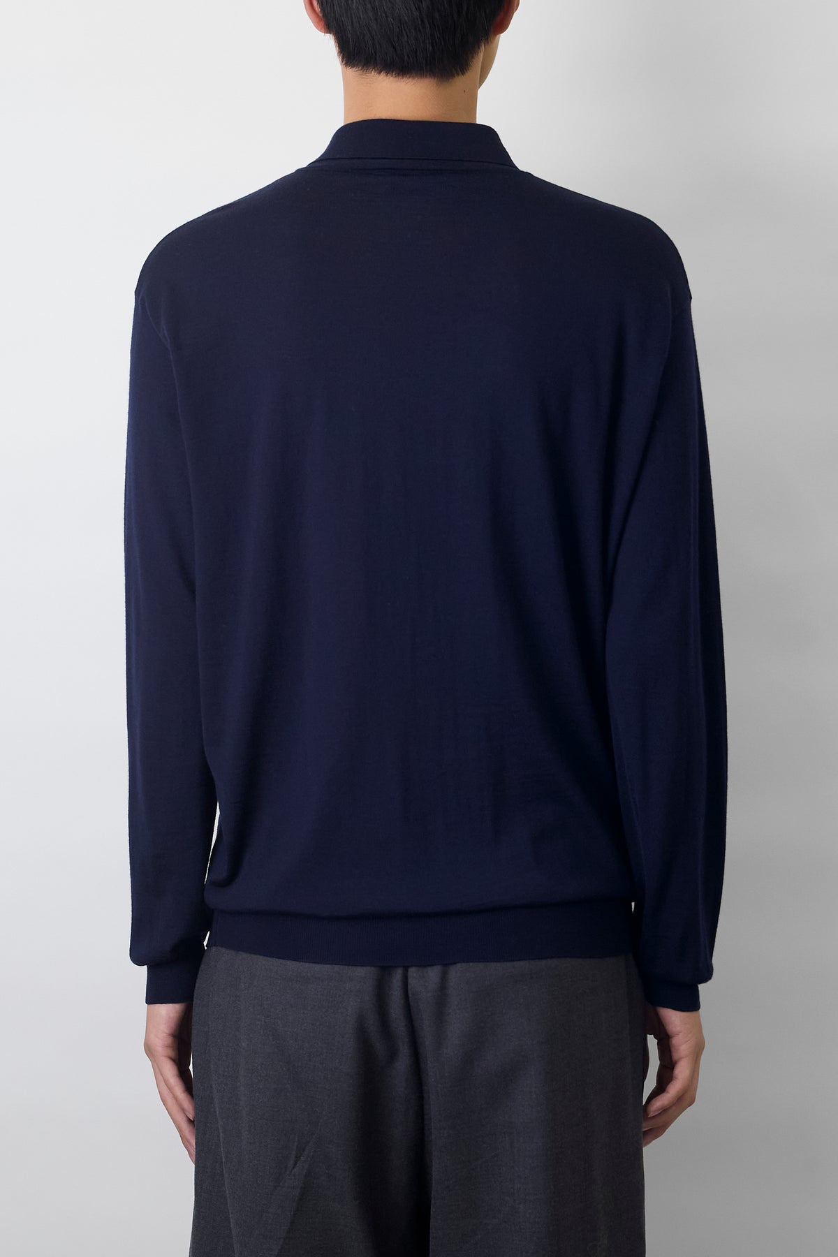 PRADA NAVY WOOL KNIT POLO SHIRT MADE IN ROMANIA