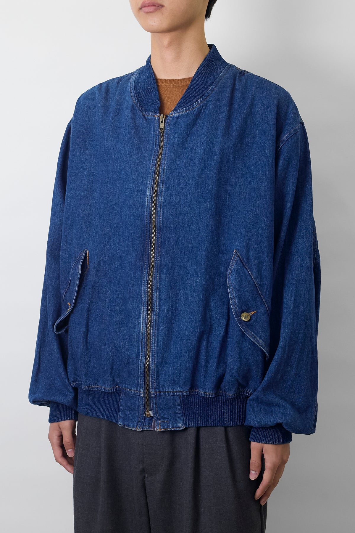EMPORIO ARMANI INDIGO DENIM SHORT BOMBER JACKET MADE IN ITALY