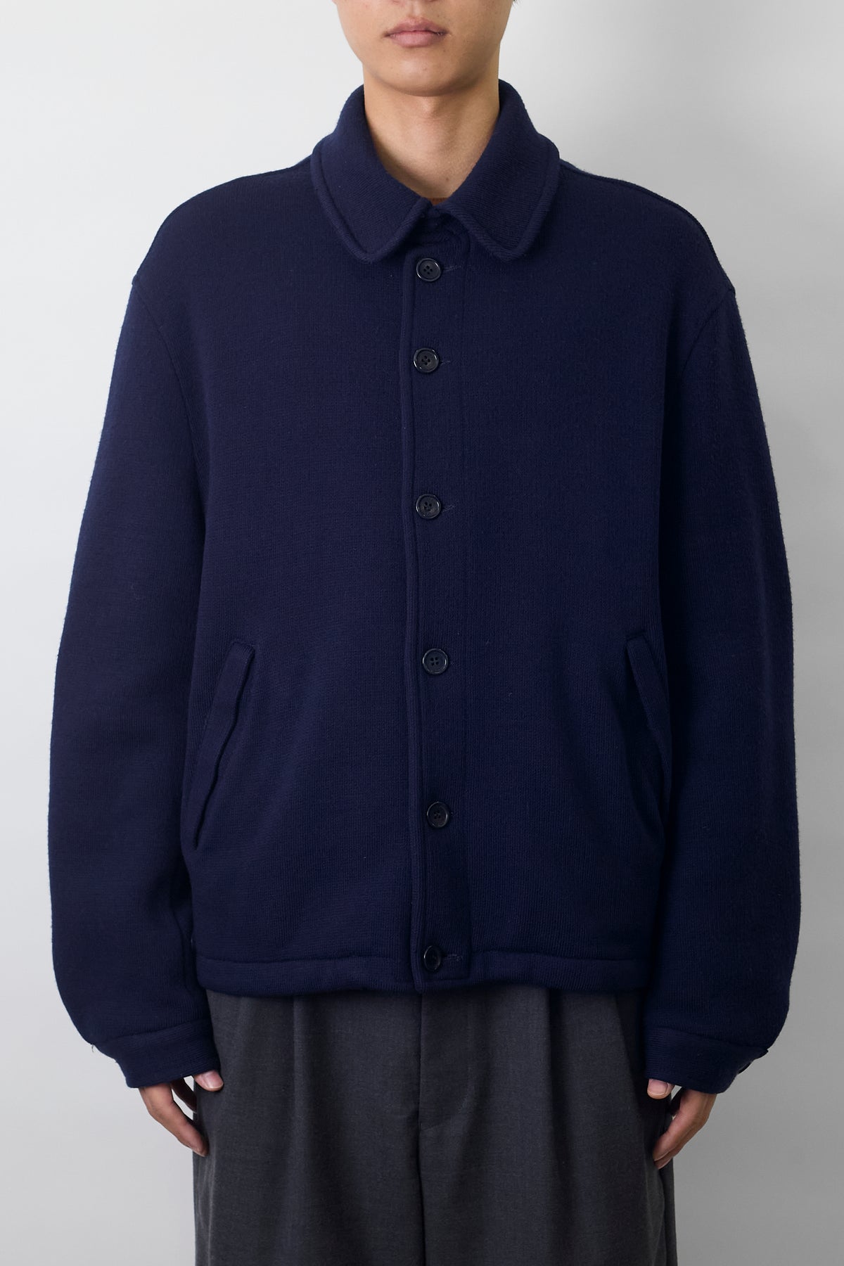 DOLCE&GABBANA NAVY WOOL KNIT BOMBER JACKET MADE IN ITALY