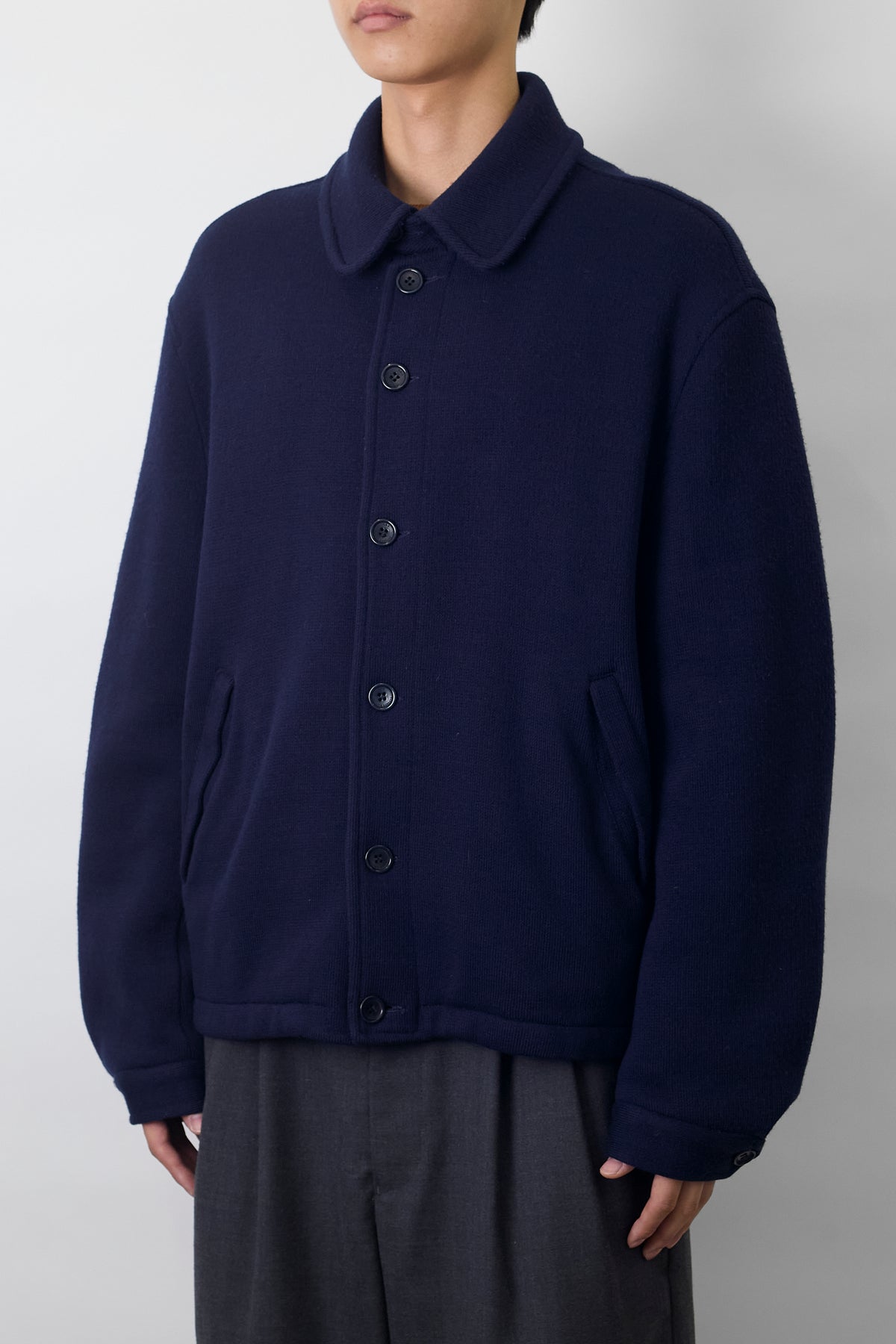 DOLCE&GABBANA NAVY WOOL KNIT BOMBER JACKET MADE IN ITALY
