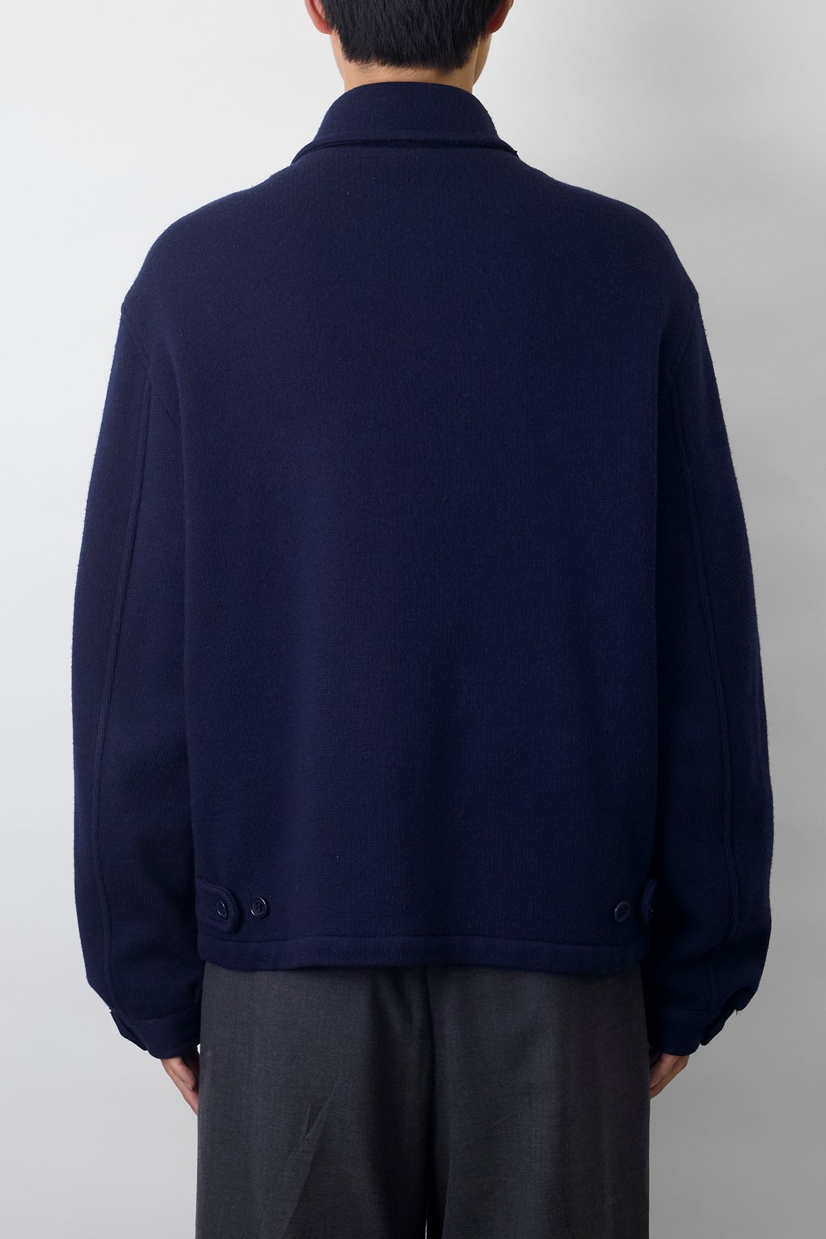 DOLCE&GABBANA NAVY WOOL KNIT BOMBER JACKET MADE IN ITALY