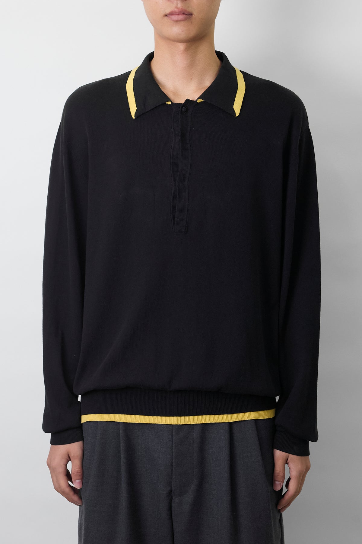 GIANNI VERSACE BLACK WOOL KNIT POLO SHIRT MADE IN ITALY