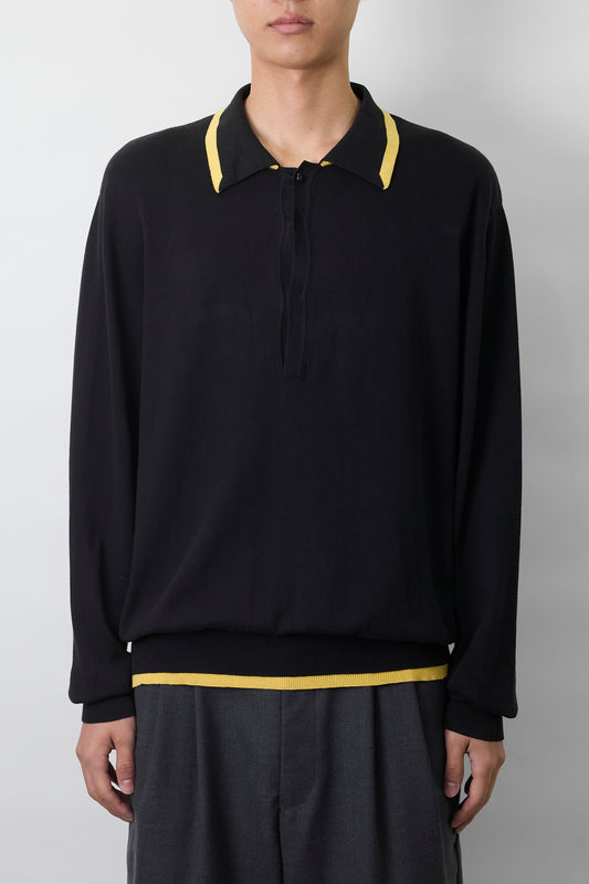 GIANNI VERSACE BLACK WOOL KNIT POLO SHIRT MADE IN ITALY