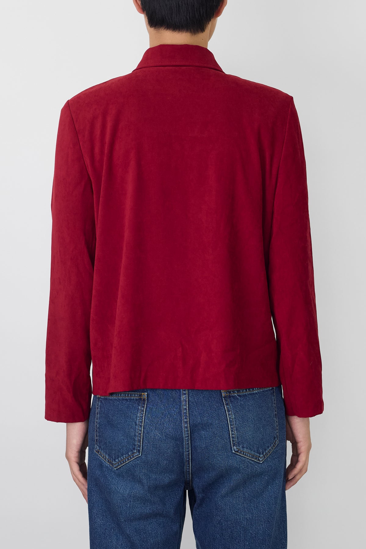 VINTAGE RED FAKED LEATHER SHORT SHIRT JACKET MADE IN USA