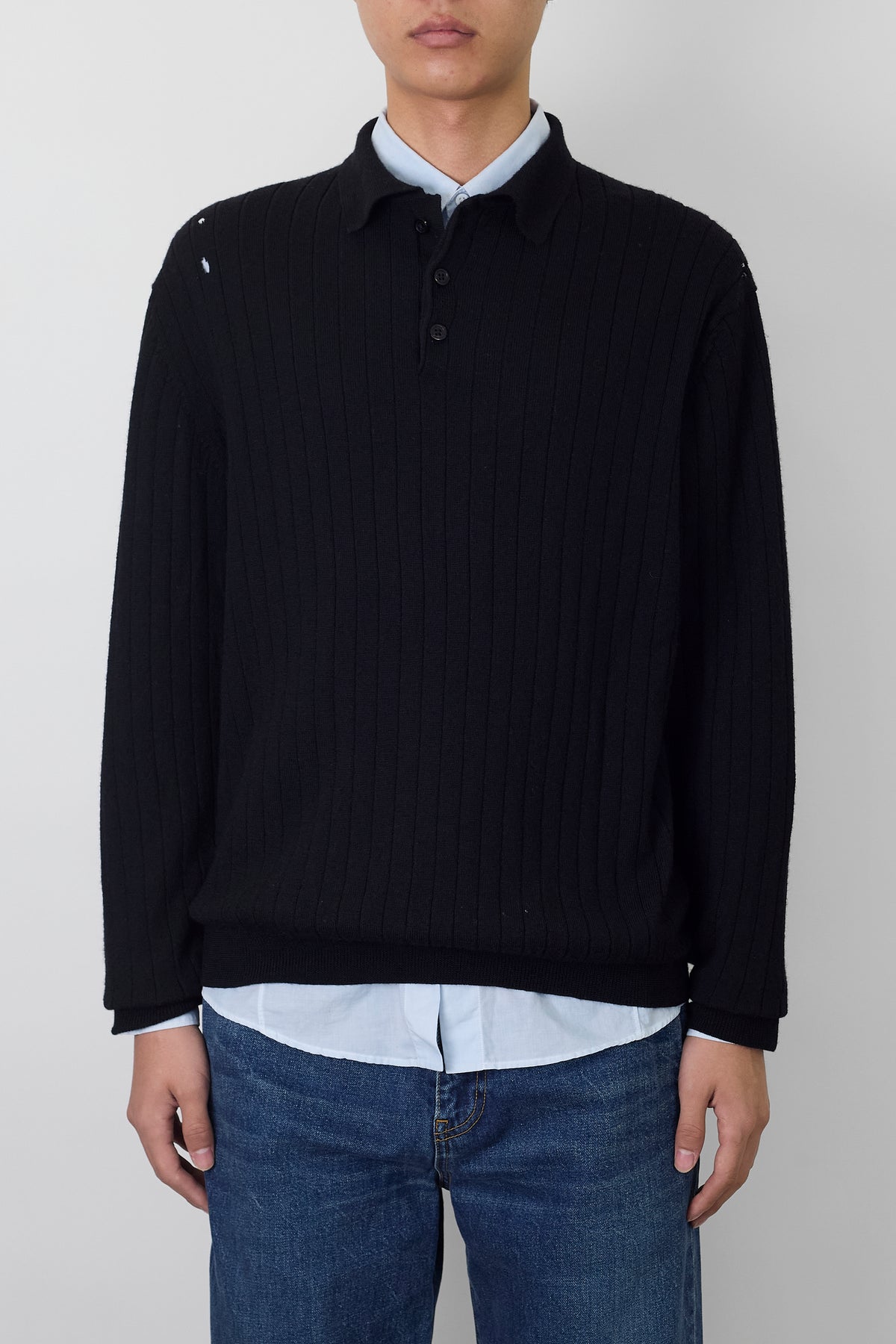 VINTAGE BLACK MERINO WOOL KNIT POLO SHIRT