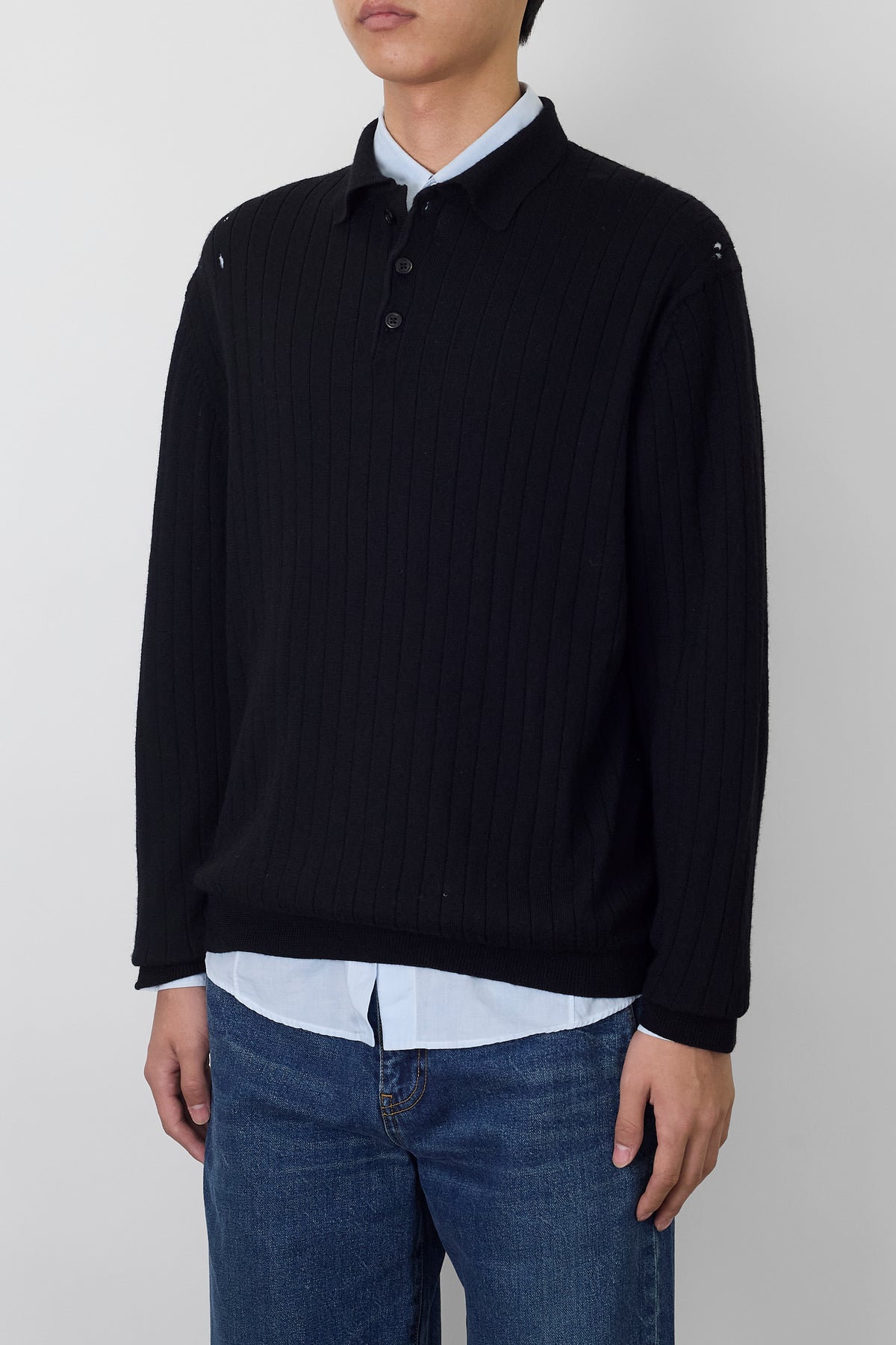VINTAGE BLACK MERINO WOOL KNIT POLO SHIRT