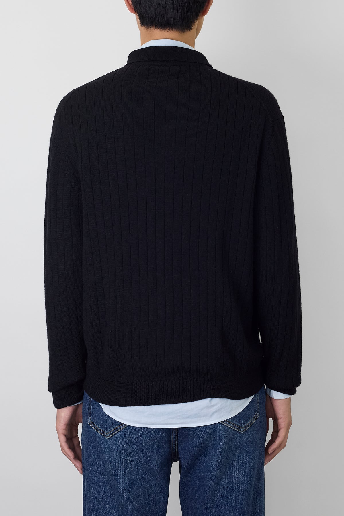 VINTAGE BLACK MERINO WOOL KNIT POLO SHIRT