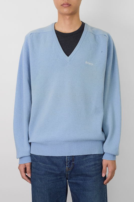BURBERRYS SKY BLUE WOOL KNIT MADE IN SCOTLAND