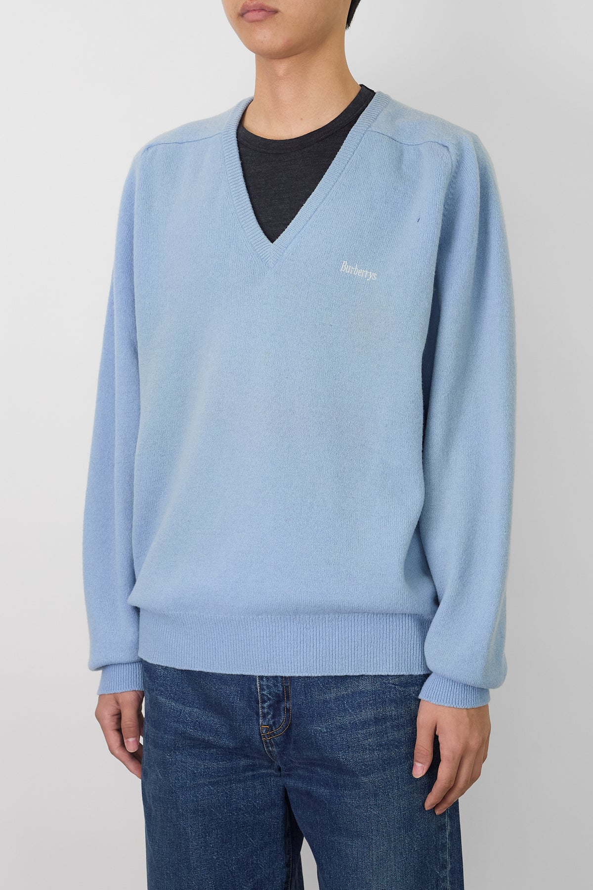 BURBERRYS SKY BLUE WOOL KNIT MADE IN SCOTLAND