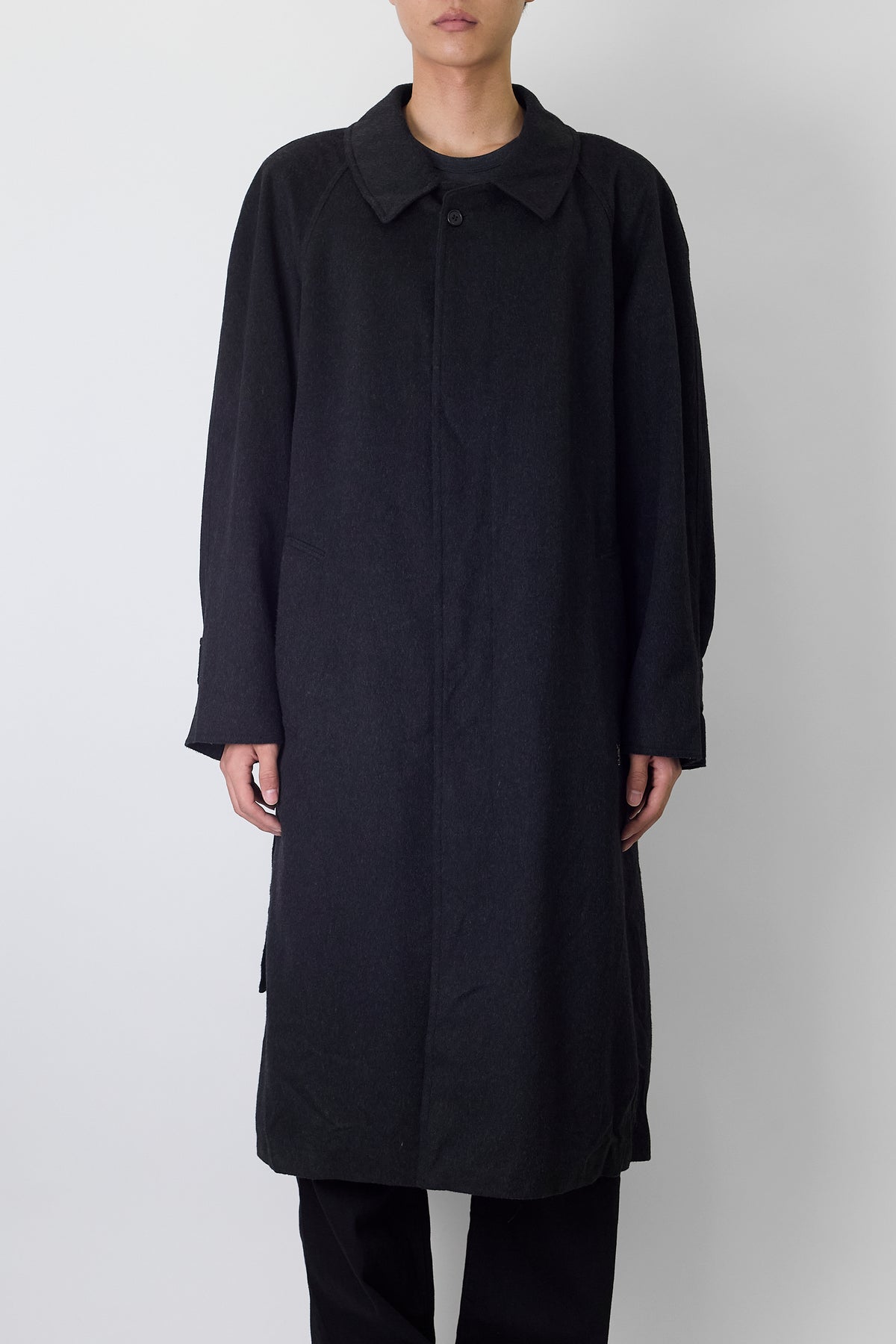 VINTAGE DESIGNED GRAY WOOL LONG COAT